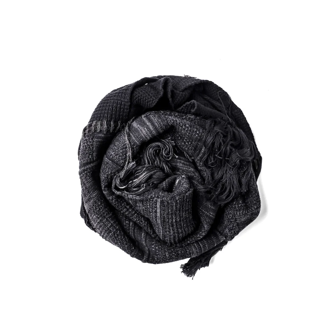 Charcoal x Black Cotton Cashmere Crust Patch Knit Long Stole - Image 3