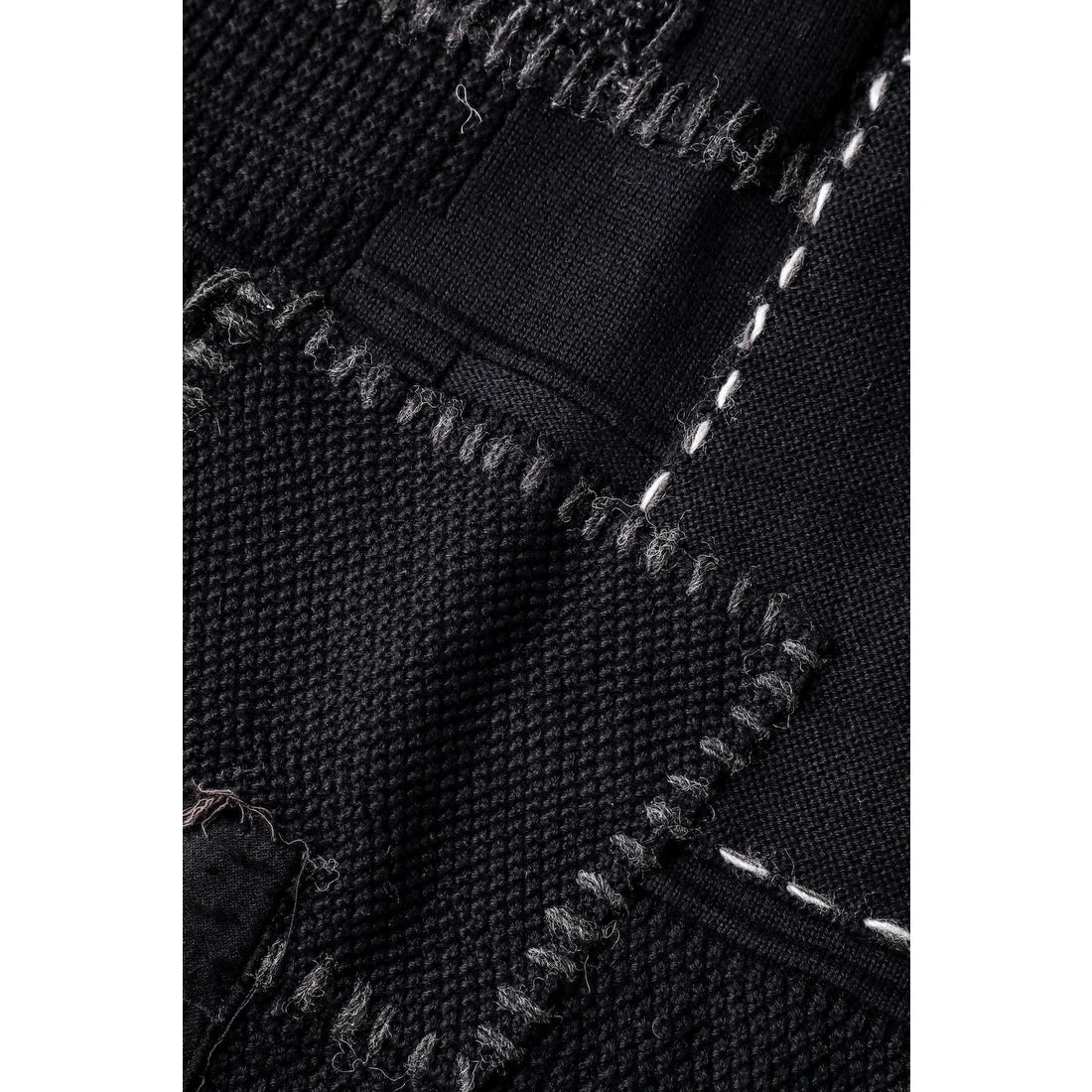 Charcoal x Black Cotton Cashmere Crust Patch Knit Long Stole - Image 4