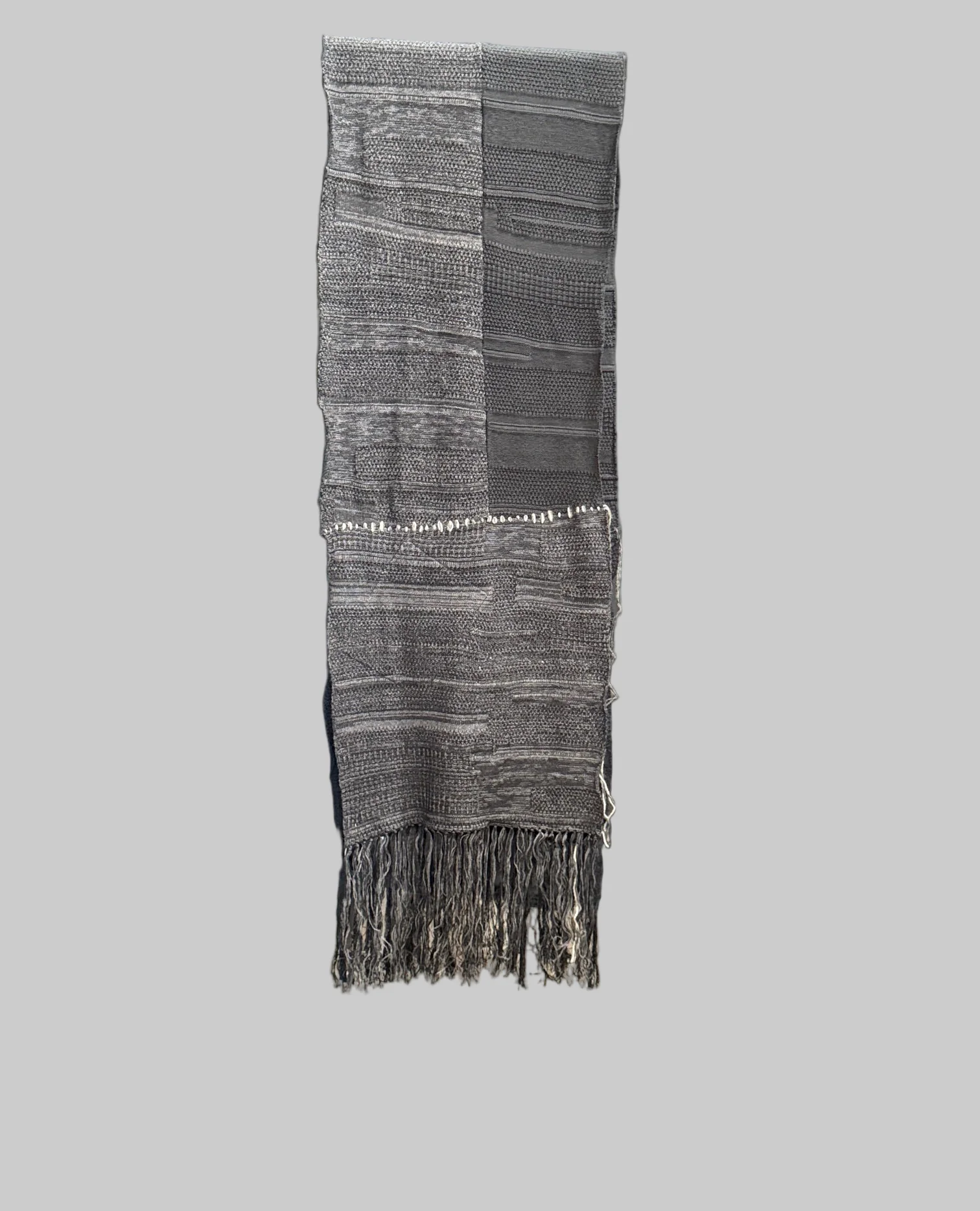Charcoal x Black Cotton Cashmere Crust Patch Knit Long Stole - Image 5
