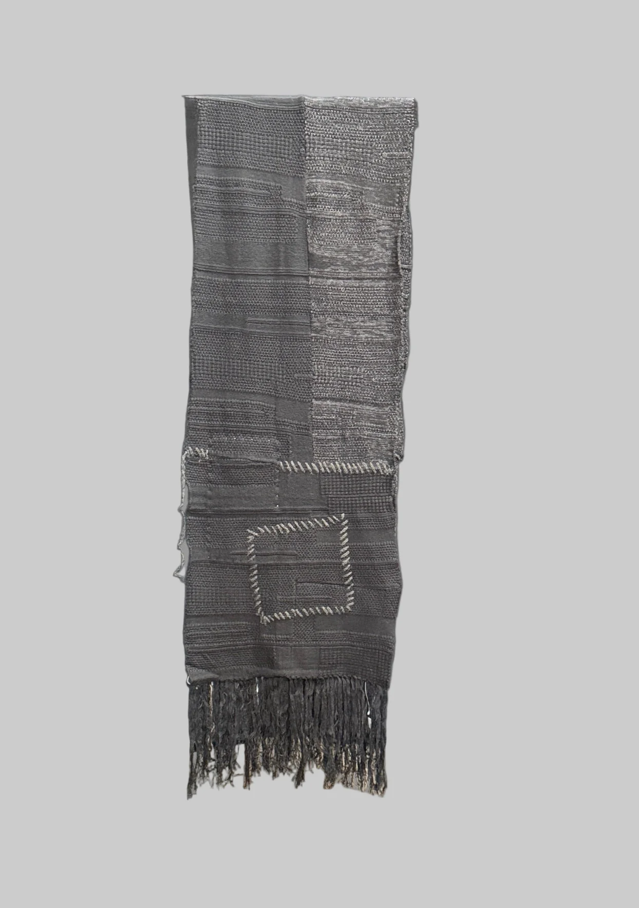Charcoal x Black Cotton Cashmere Crust Patch Knit Long Stole - Image 6