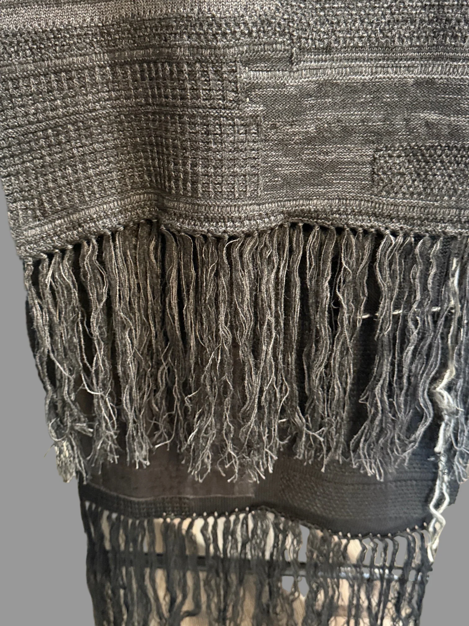 Charcoal x Black Cotton Cashmere Crust Patch Knit Long Stole - Image 9