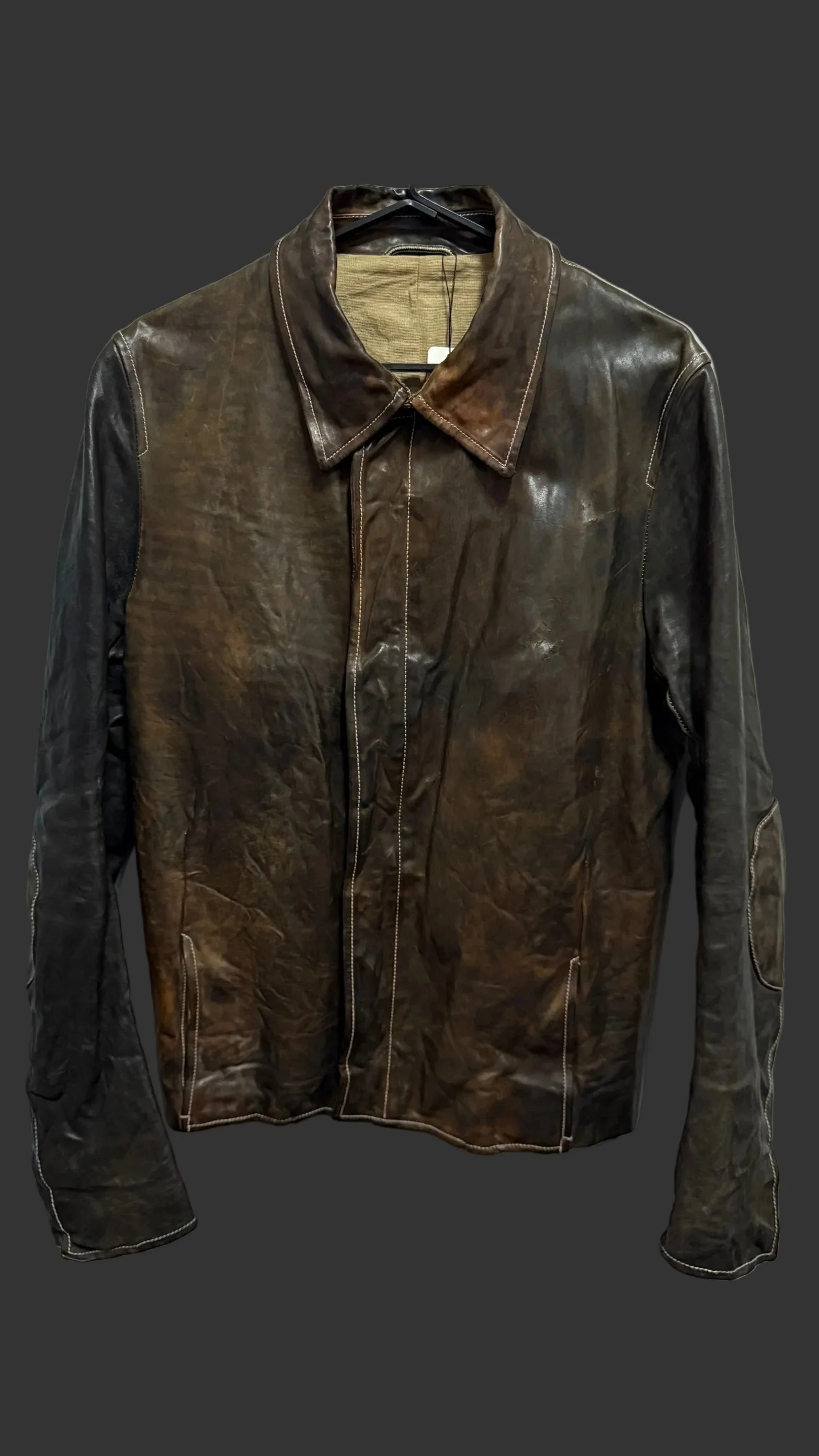 Dark Brown Calf Leather Collared Zipper Riders Jacket by Carol Christian Poell