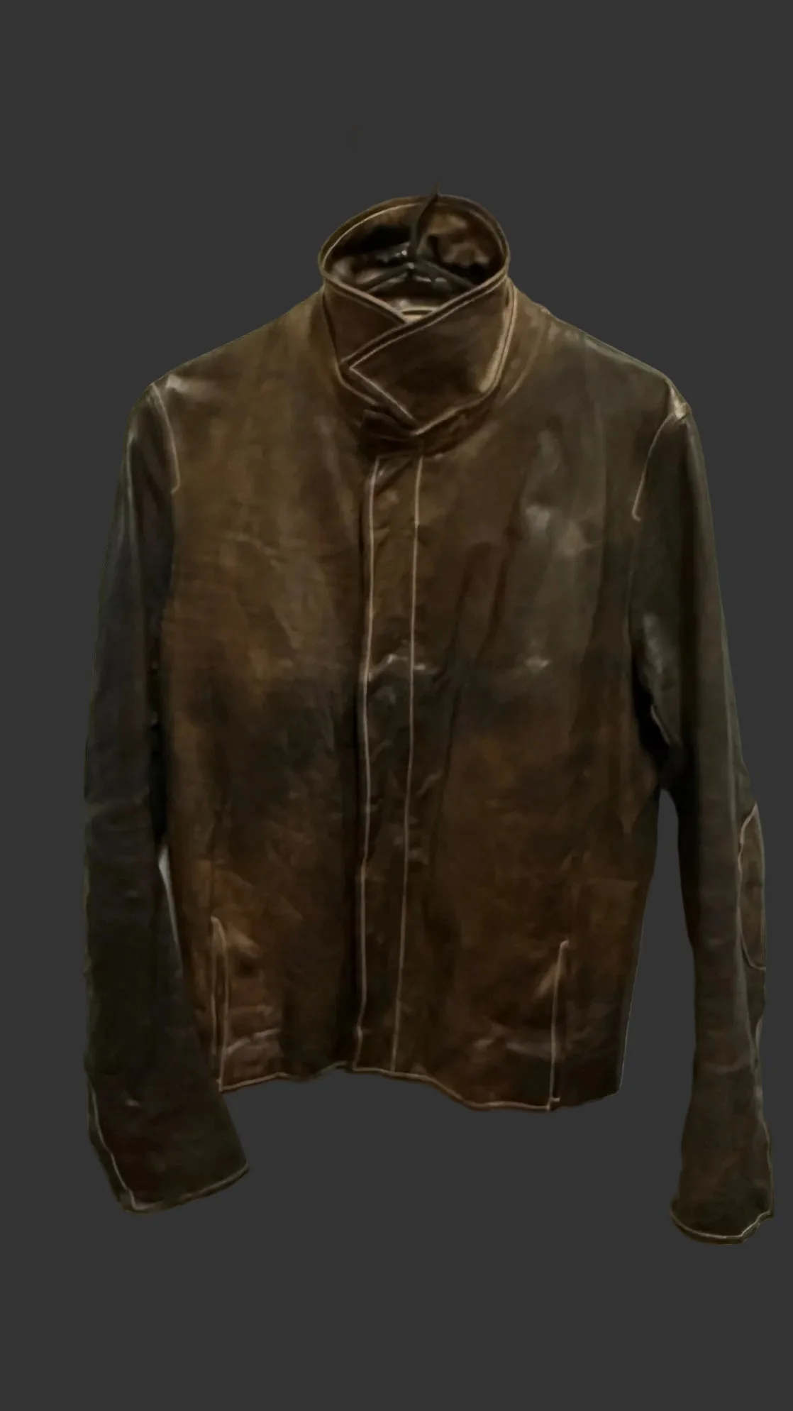 Dark Brown Calf Leather Collared Zipper Riders Jacket by Carol Christian Poell - Image 4