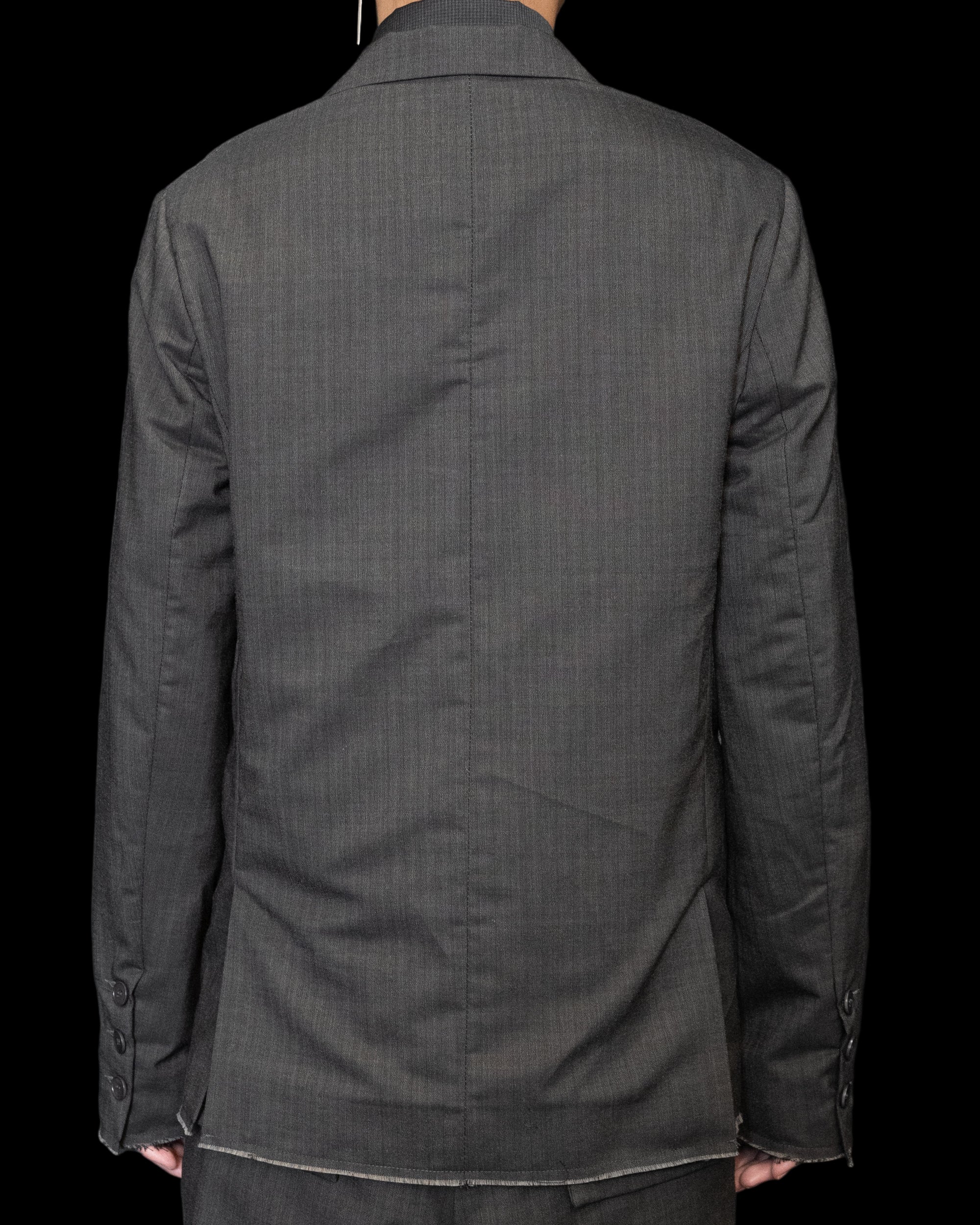Dark Grey Silver Closure Raw Edge Peaked Lapel Blazer - Image 6