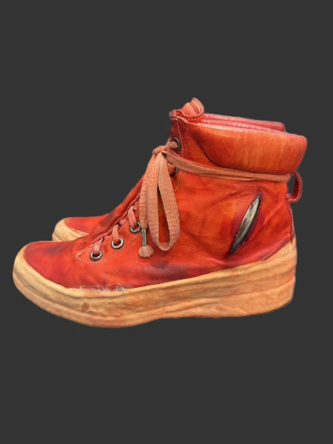 Dirty Red Kangaroo Leather One Piece Prosthetic Latex Dripped Sneakers by Carol Christian Poell - Image 6
