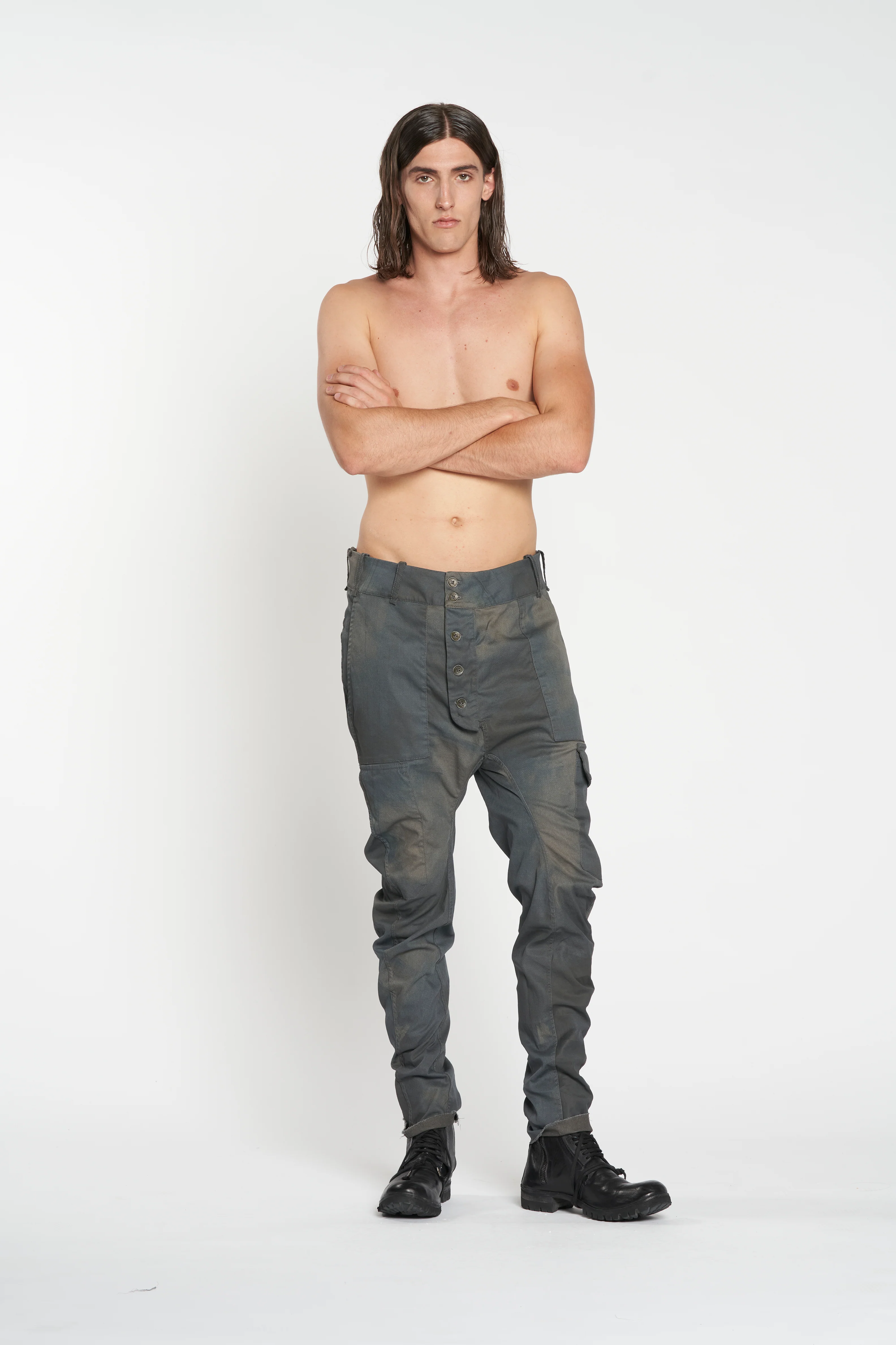Grey and Blue Grey Reversible Baggy Tapered Cargo Trousers - Image 2