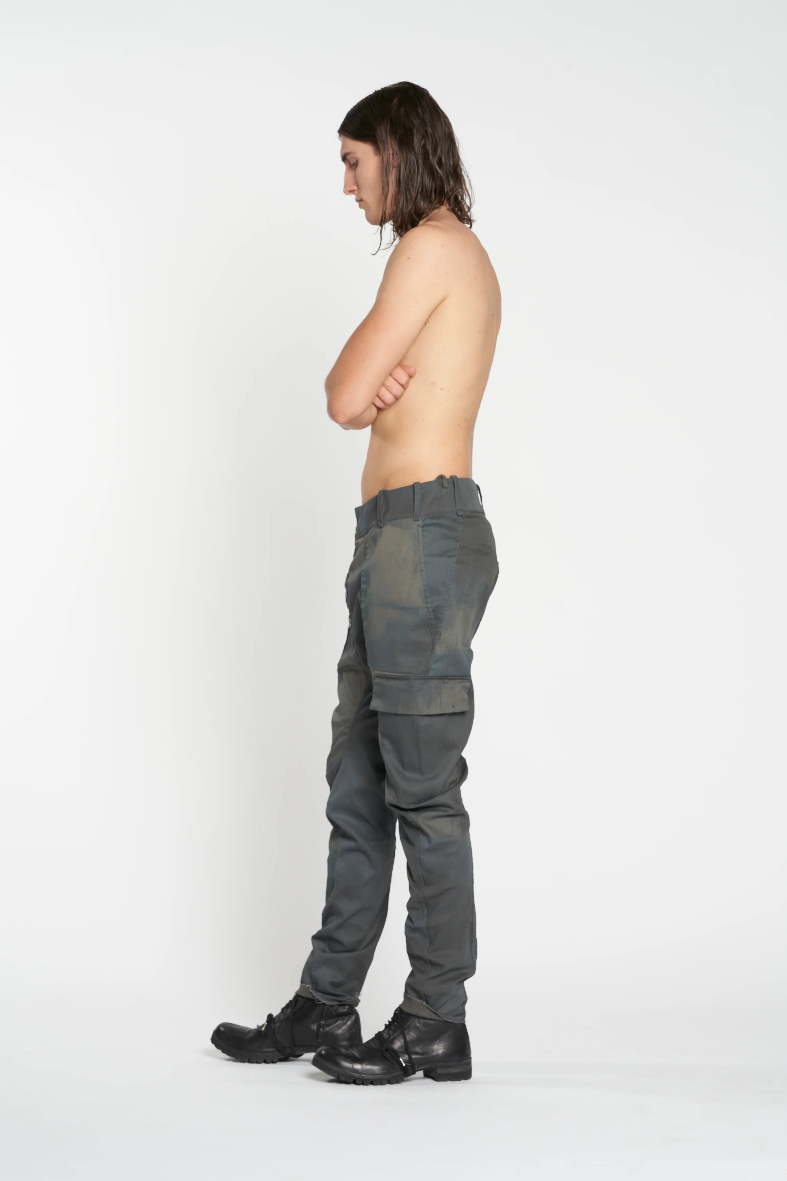 Grey and Blue Grey Reversible Baggy Tapered Cargo Trousers - Image 5