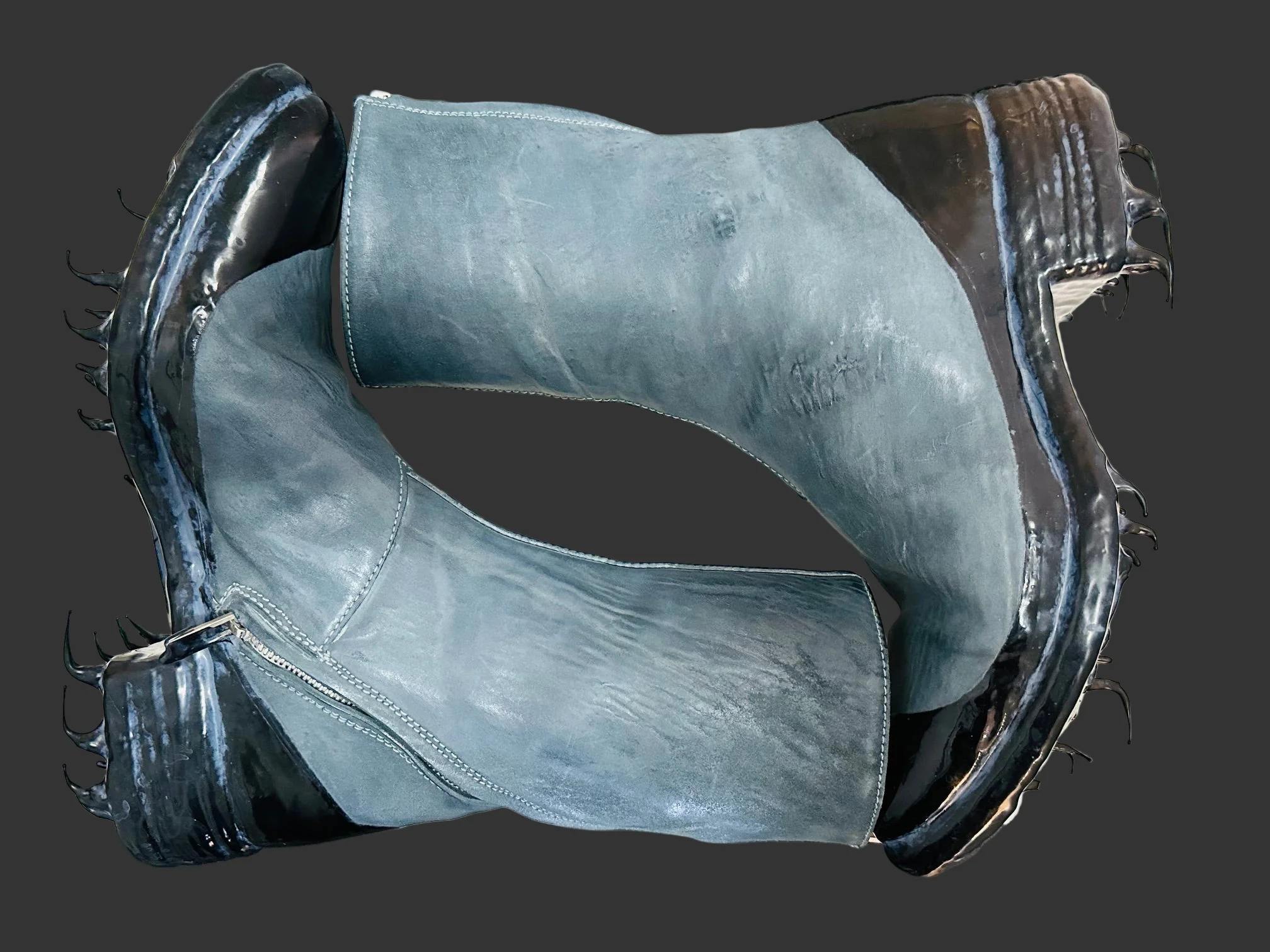 Blue Grey Object Dyed Lined Diagonal Zip Black Rubber Drip Goodyear Boots by Carol Christian Poell - Image 7