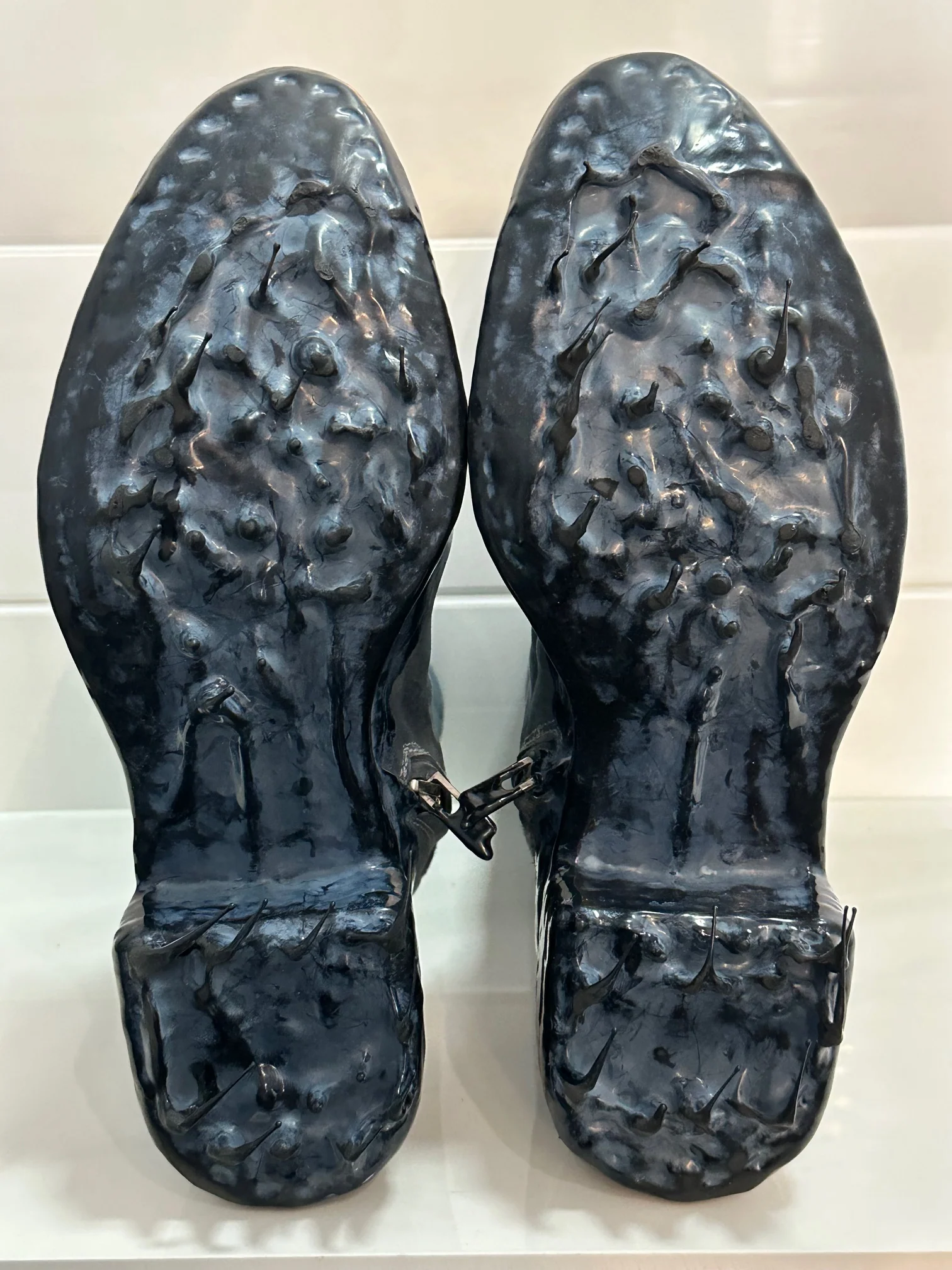Blue Grey Object Dyed Lined Diagonal Zip Black Rubber Drip Goodyear Boots by Carol Christian Poell - Image 8