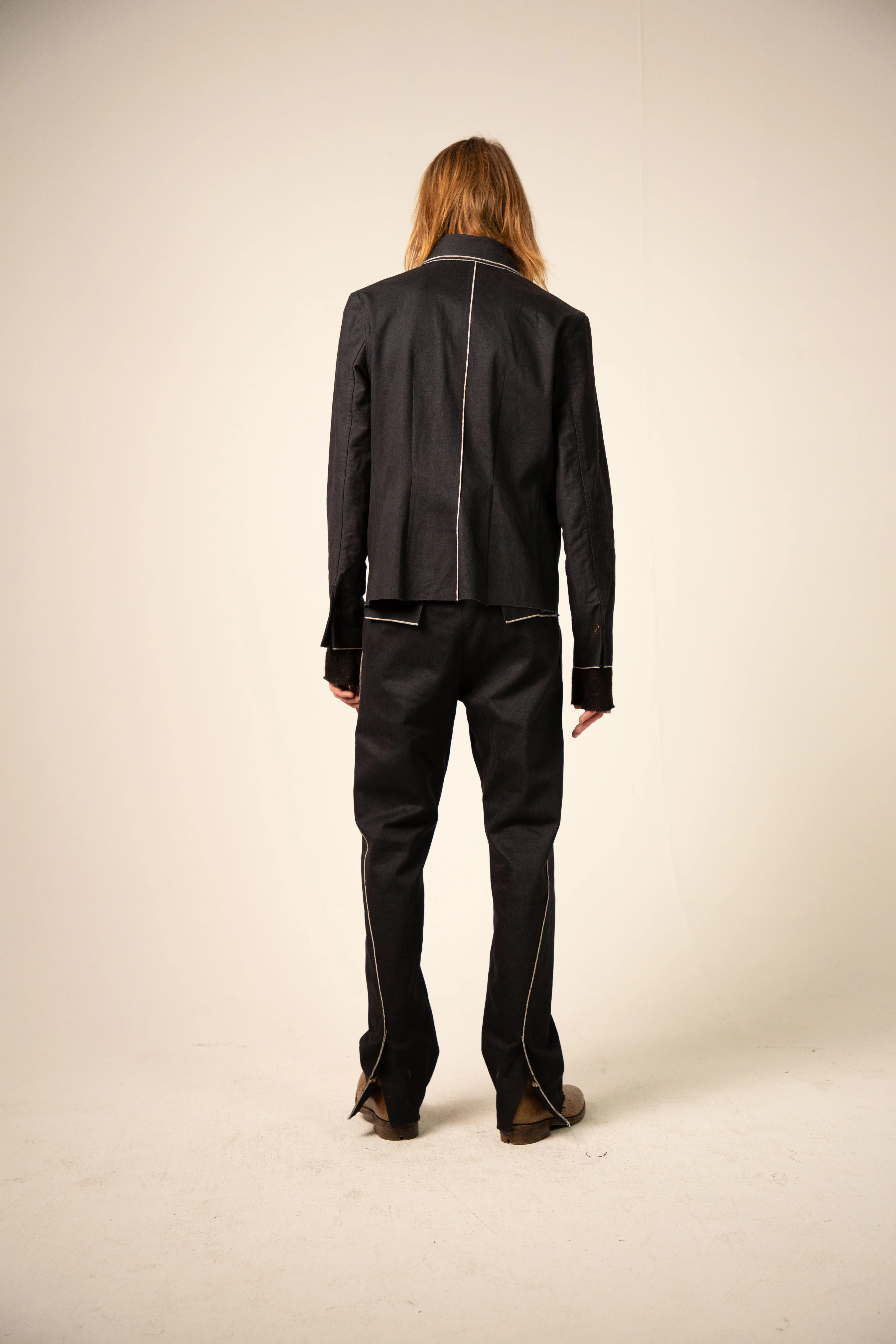 Off Black Cotton Selvedge 5-Button Collared Jacket - Image 3