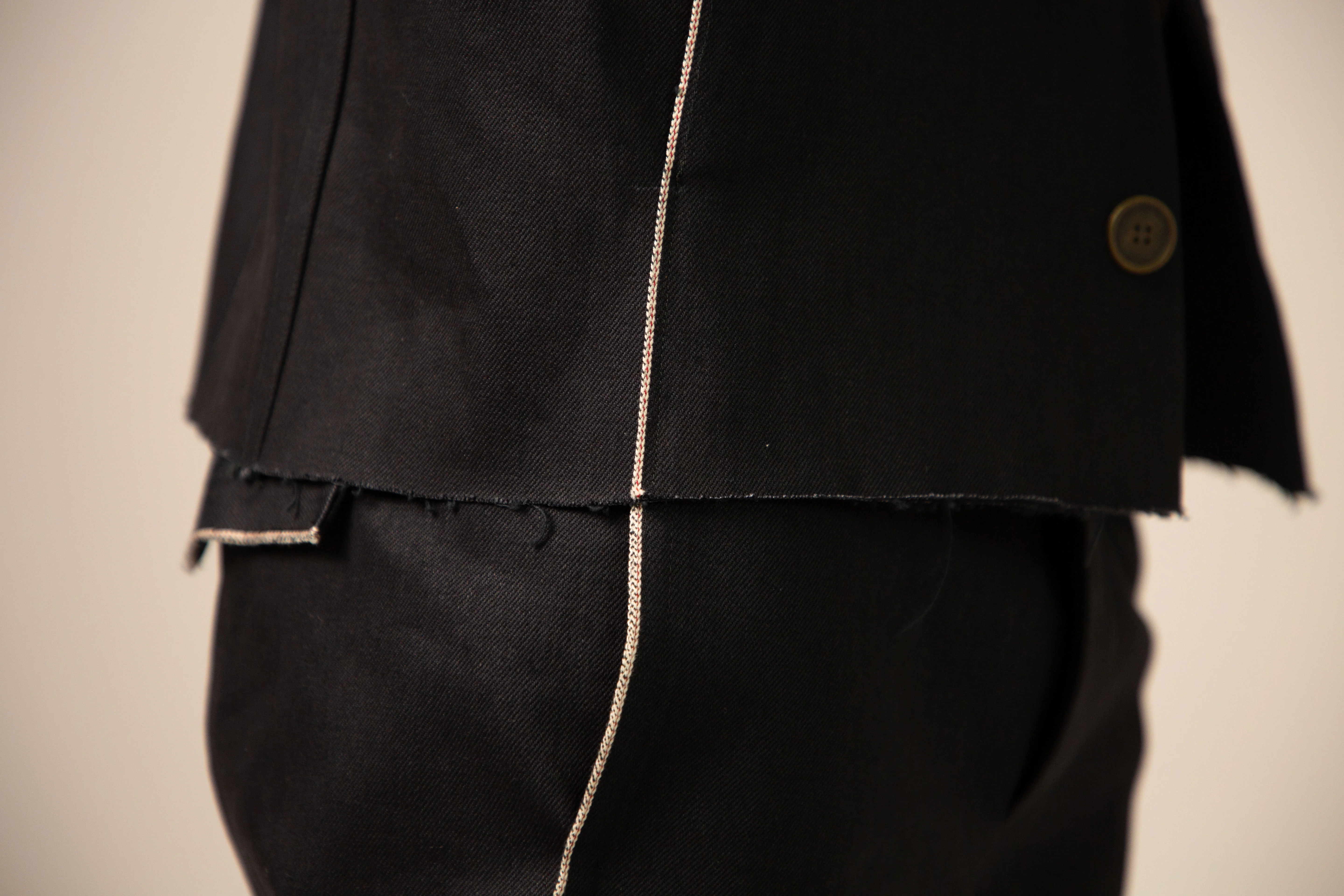 Off Black Cotton Selvedge 5-Button Collared Jacket - Image 6