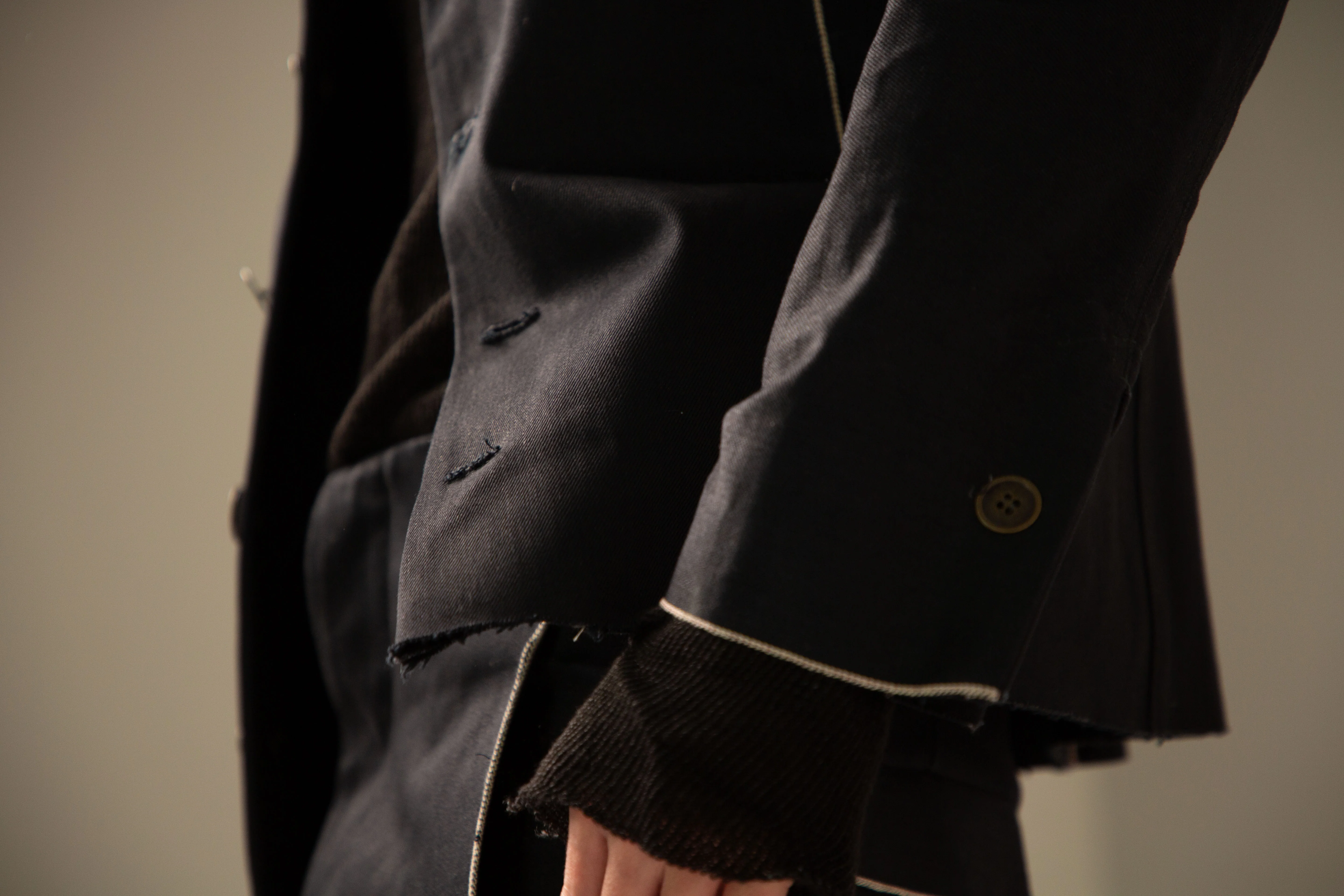 Off Black Cotton Selvedge 5-Button Collared Jacket - Image 8