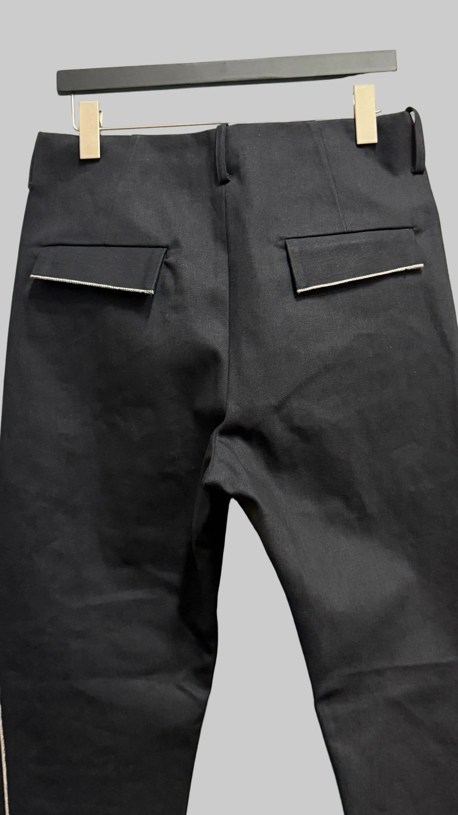 Off Black Cotton Selvedge Line Trousers - Image 10