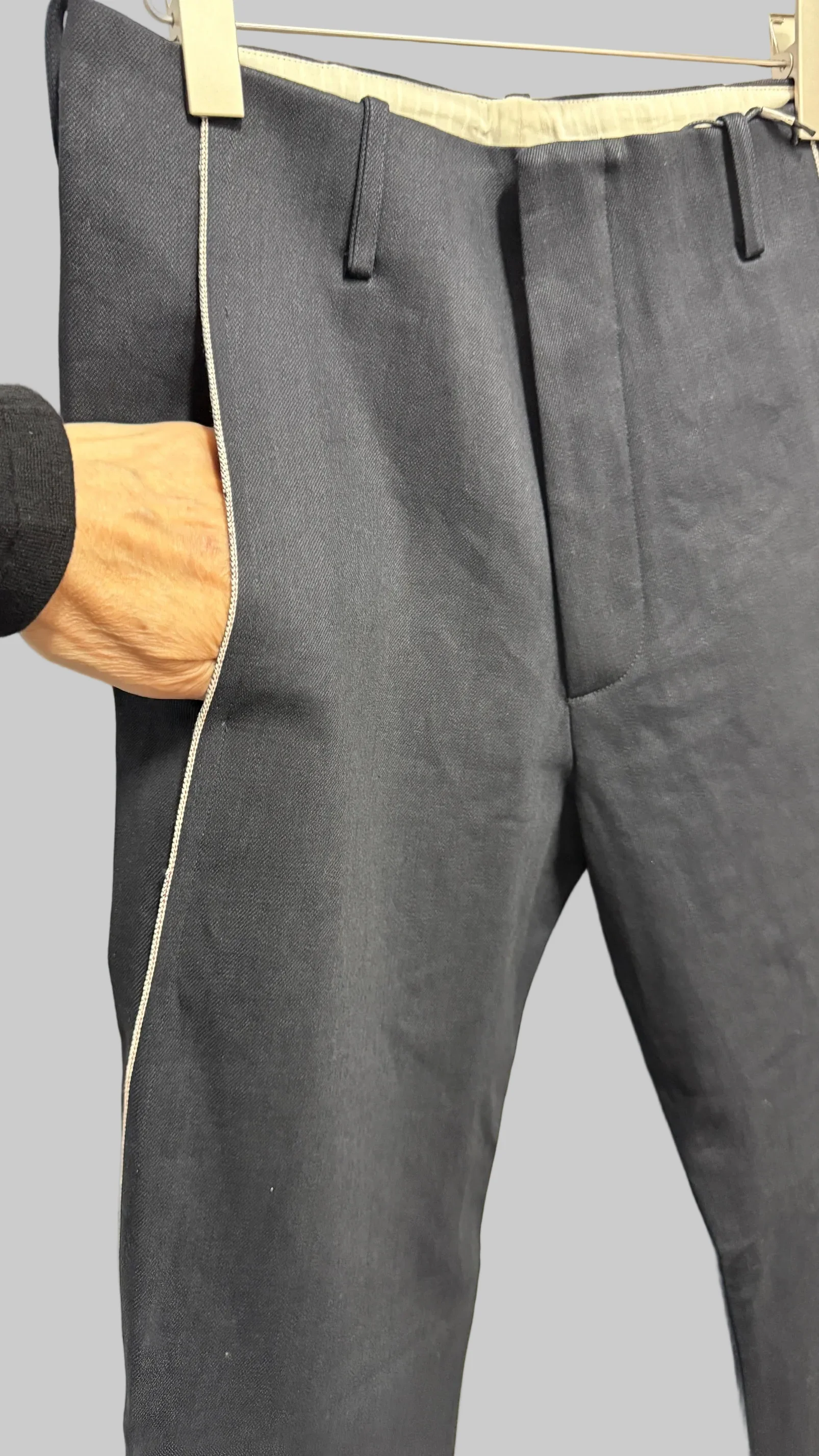 Off Black Cotton Selvedge Line Trousers - Image 14