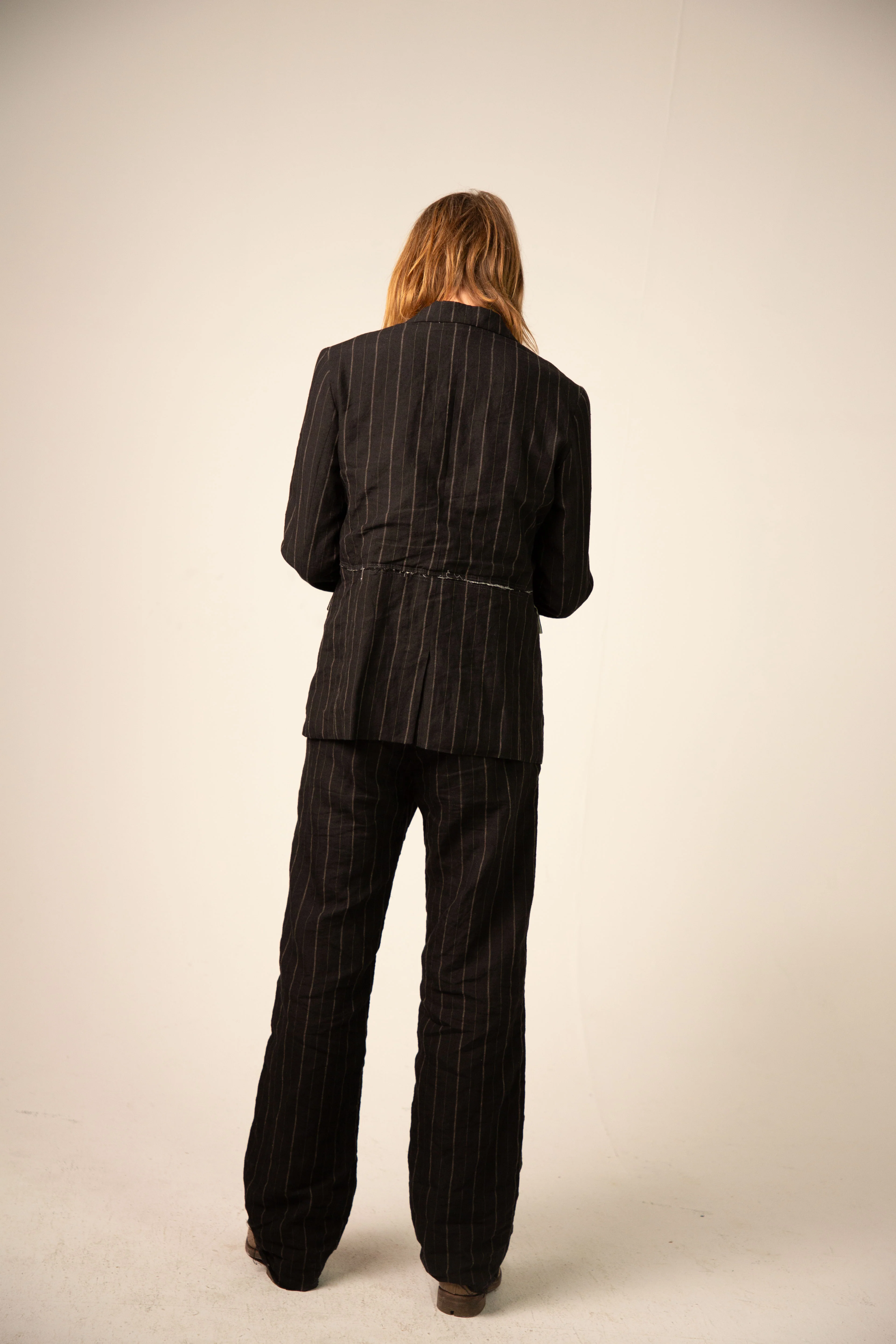 Off Black Linen Relaxed Straight Leg Trousers - Image 4