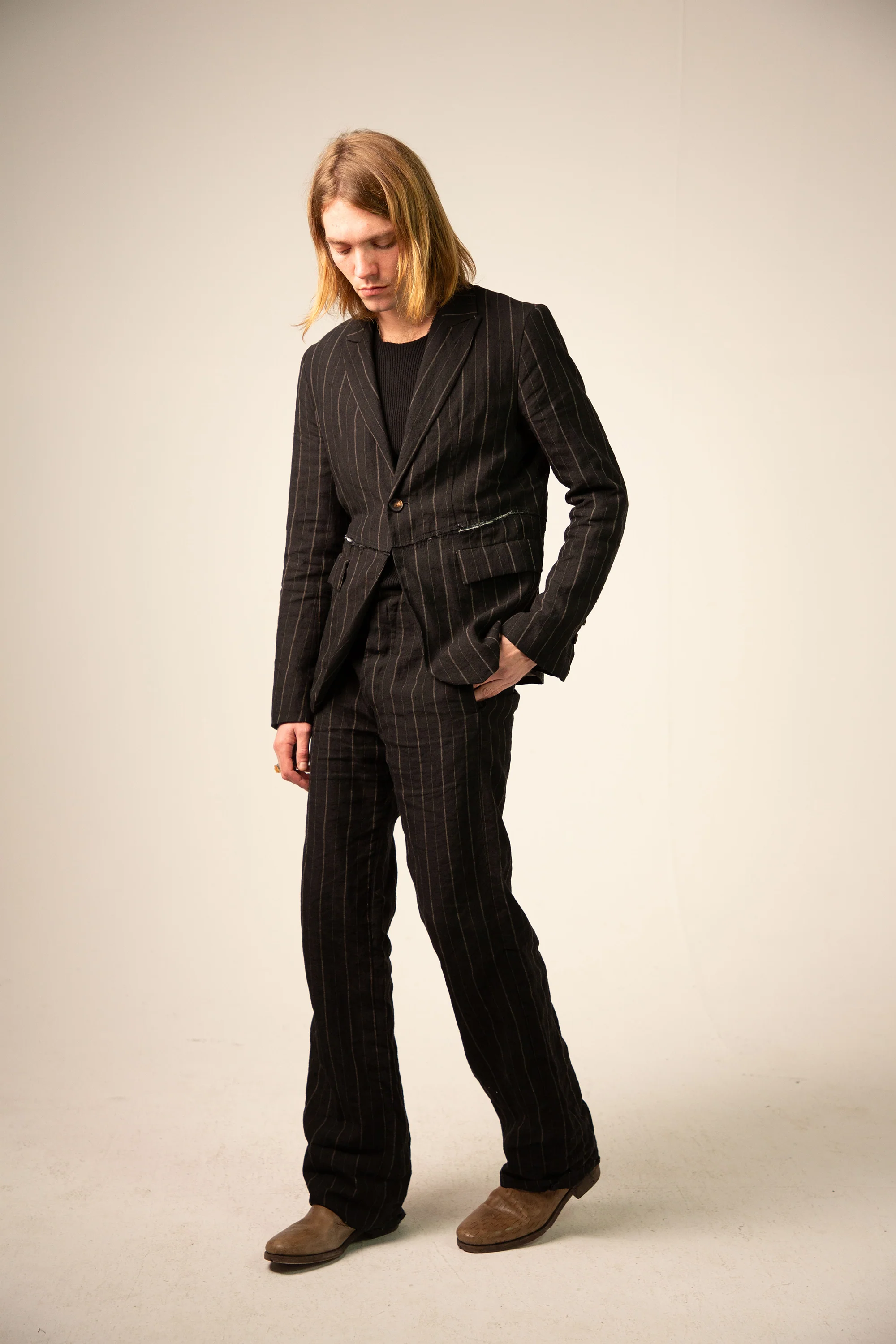 Off Black Linen Relaxed Straight Leg Trousers - Image 5