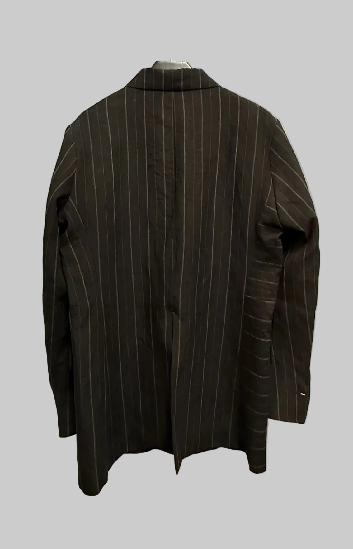 Off Black Stripe and Dark Brown Reversible Overlock Stitched Long Jacket - Image 7