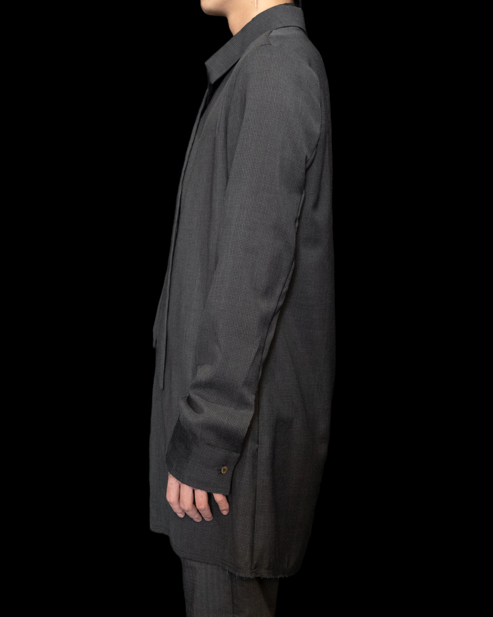 Off Black Tiny Check Long Shirt with Neck Scarf - Image 4