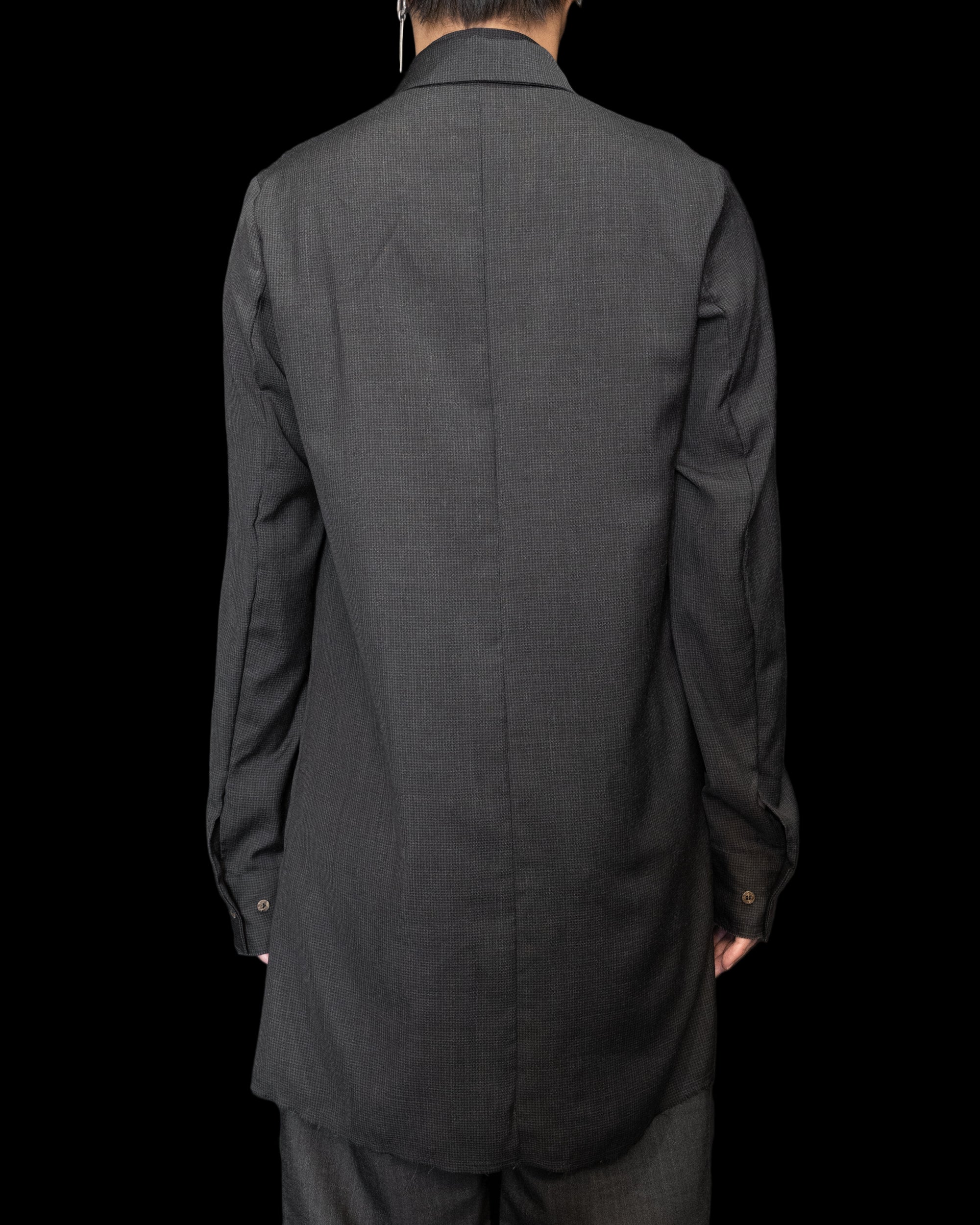 Off Black Tiny Check Long Shirt with Neck Scarf - Image 5