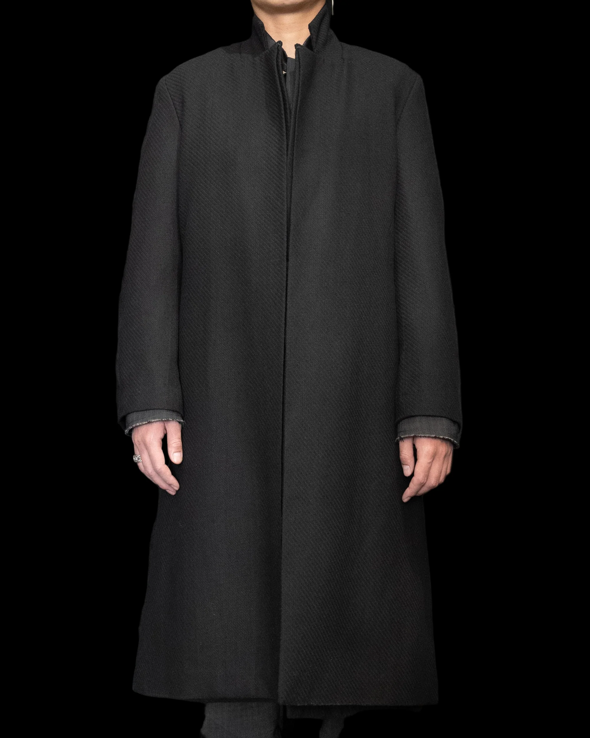 Off Black Unisex Relaxed Fit Adjustable Front Double Panel Coat - Image 5