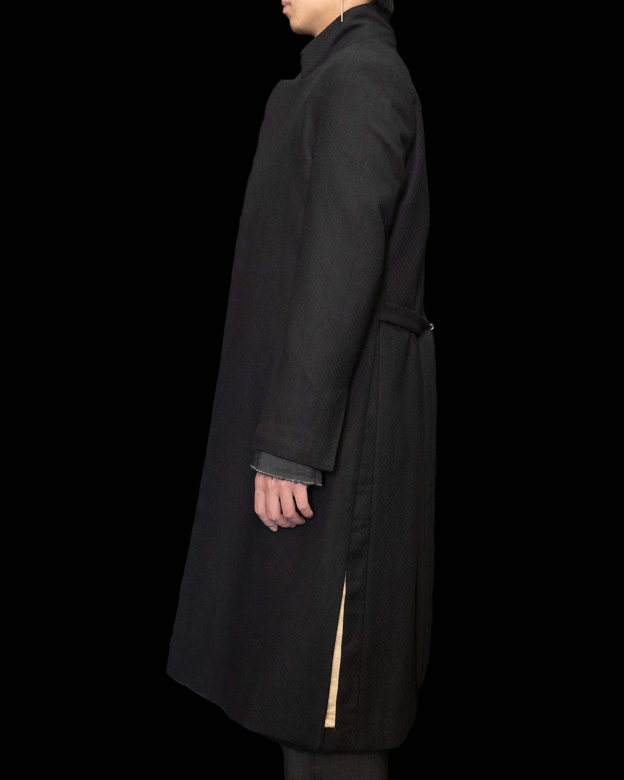 Off Black Unisex Relaxed Fit Adjustable Front Double Panel Coat - Image 6