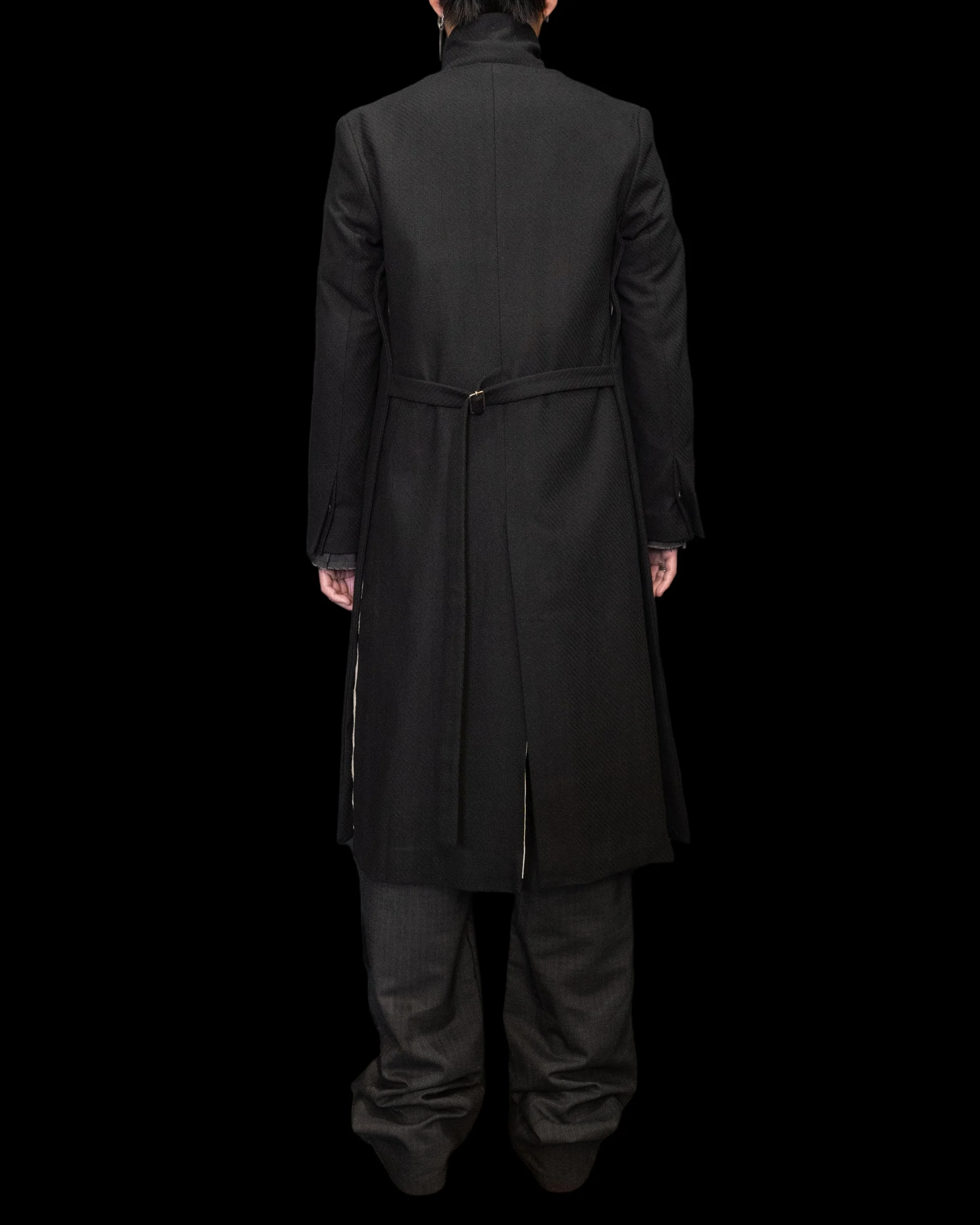 Off Black Unisex Relaxed Fit Adjustable Front Double Panel Coat - Image 7