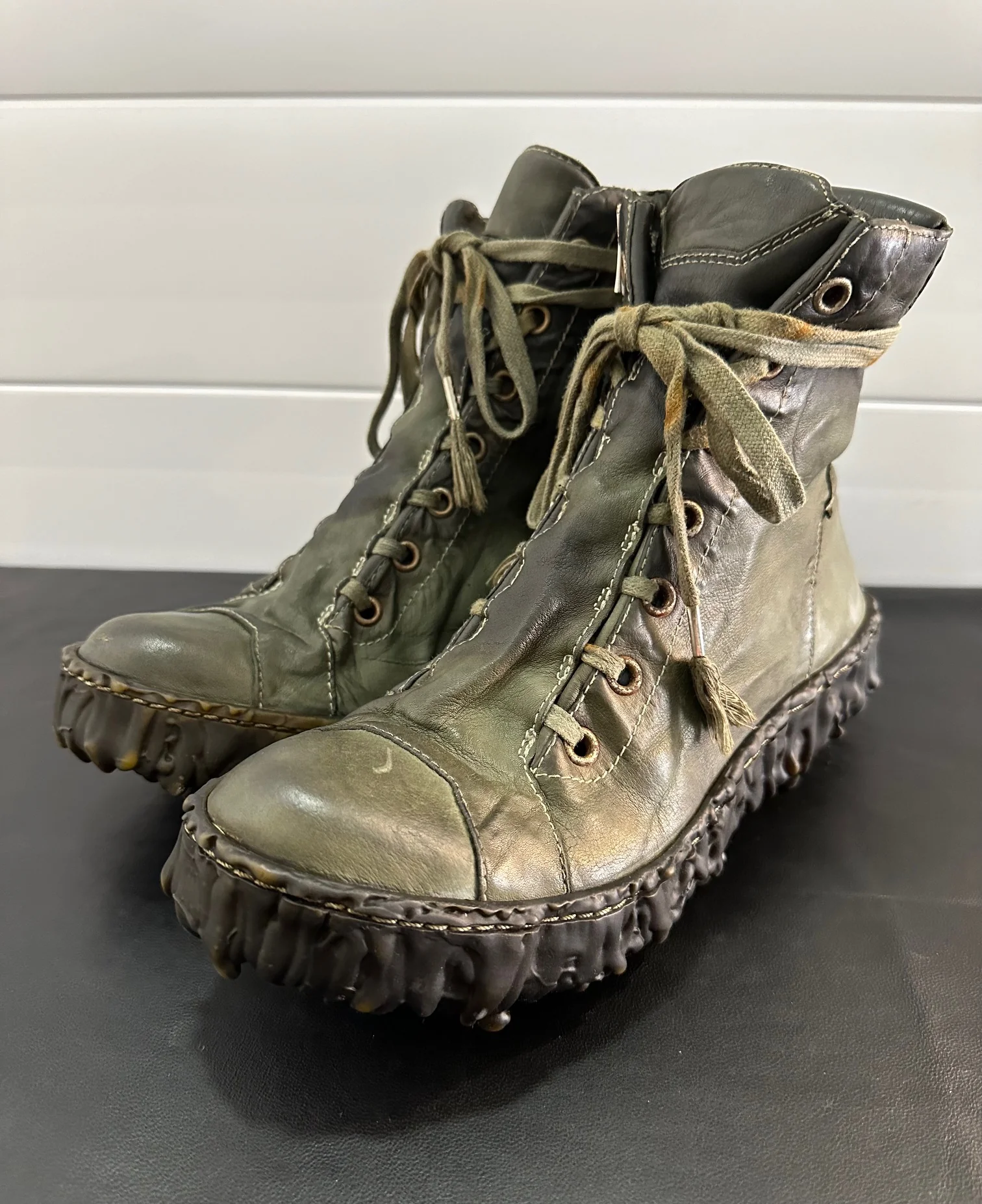 Olive Melt Clash Kangaroo Leather Mid Top Sneakers - Image 3