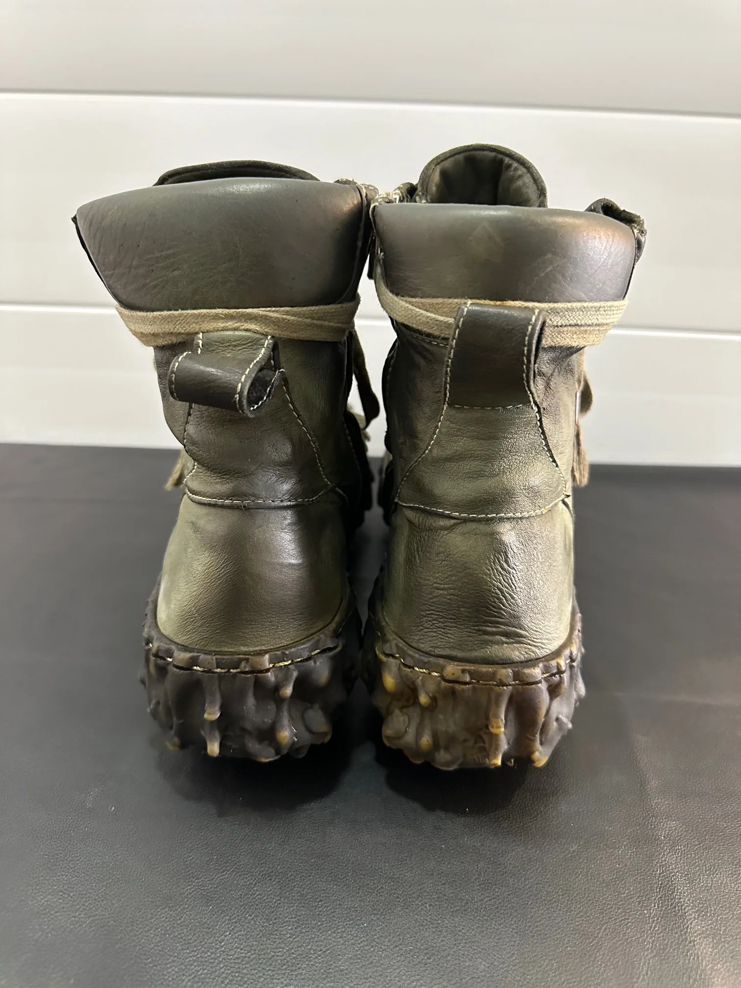 Olive Melt Clash Kangaroo Leather Mid Top Sneakers - Image 6