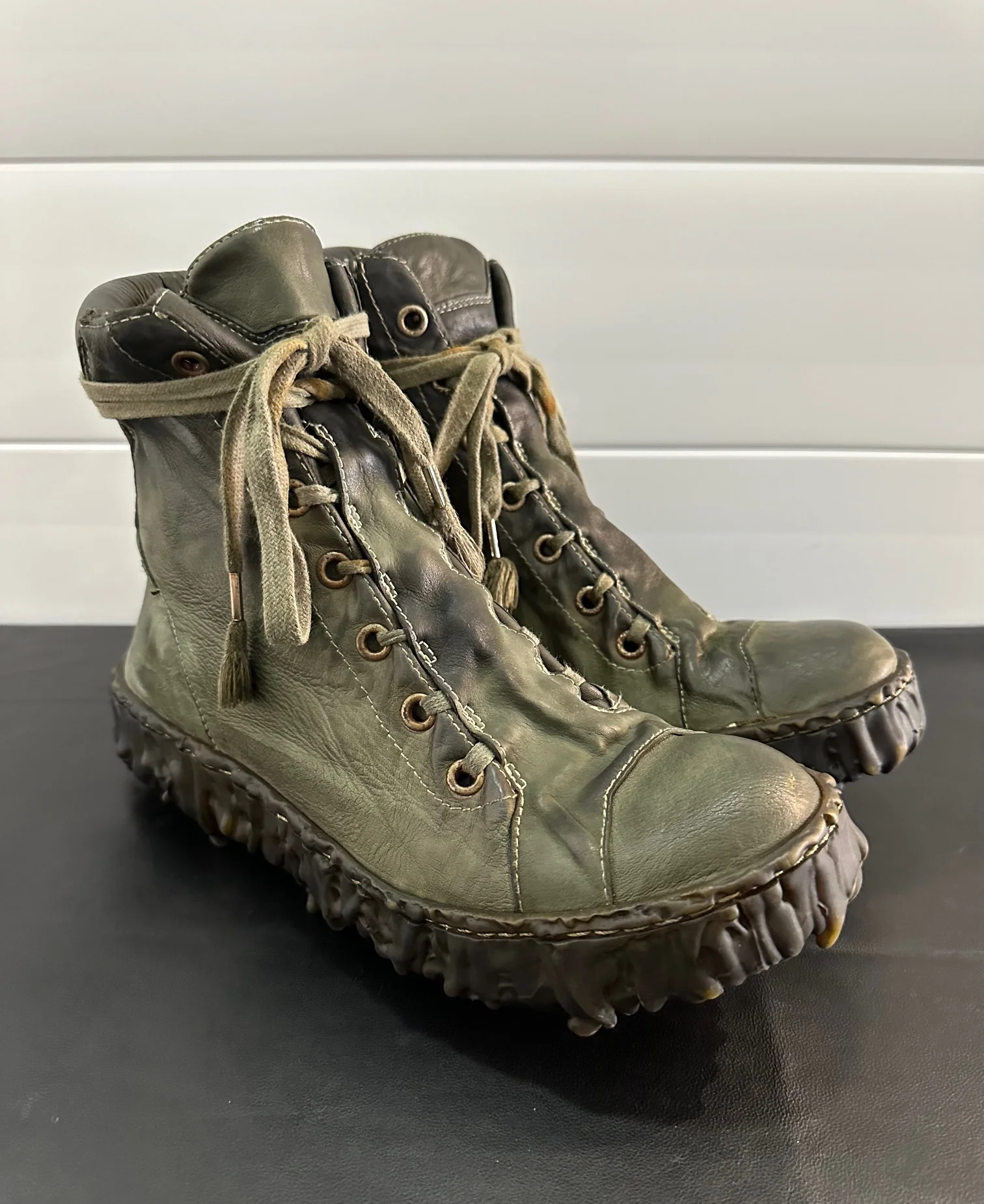 Olive Melt Clash Kangaroo Leather Mid Top Sneakers - Image 8