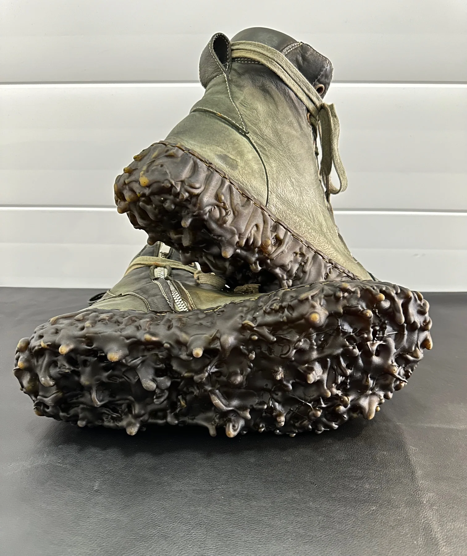 Olive Melt Clash Kangaroo Leather Mid Top Sneakers - Image 9