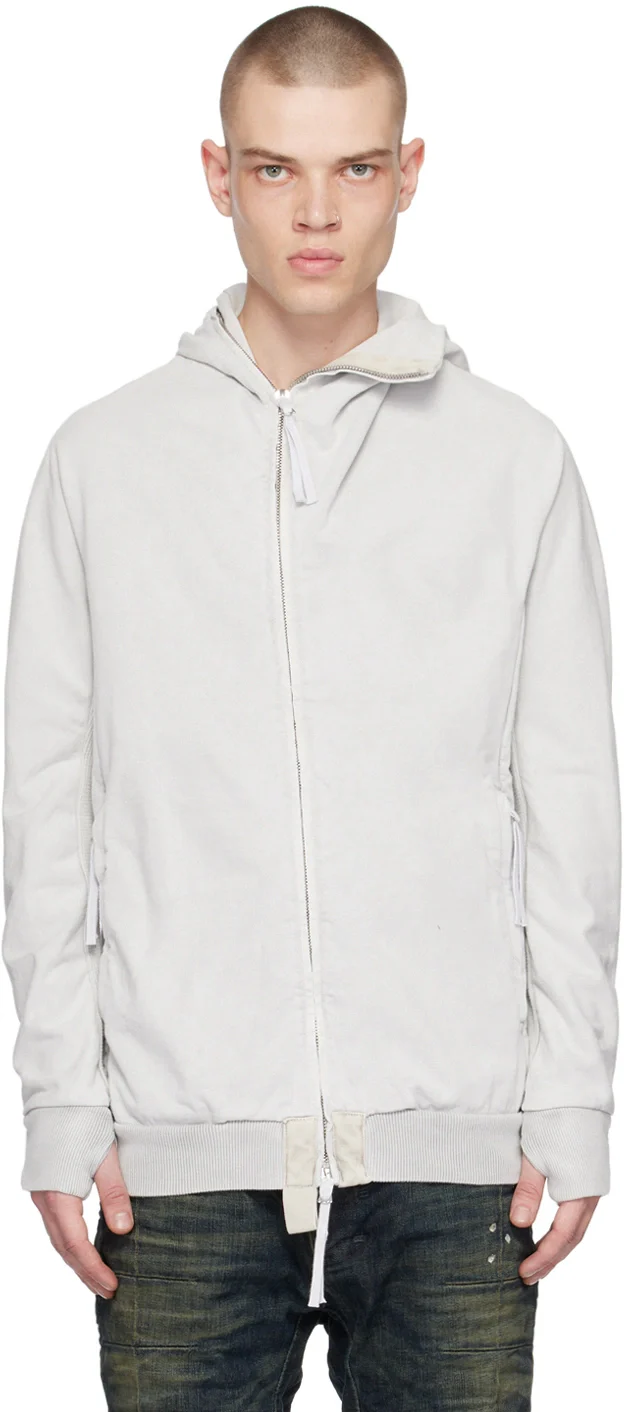Pale Grey Cotton Hoodie Zipper 2 - Image 3