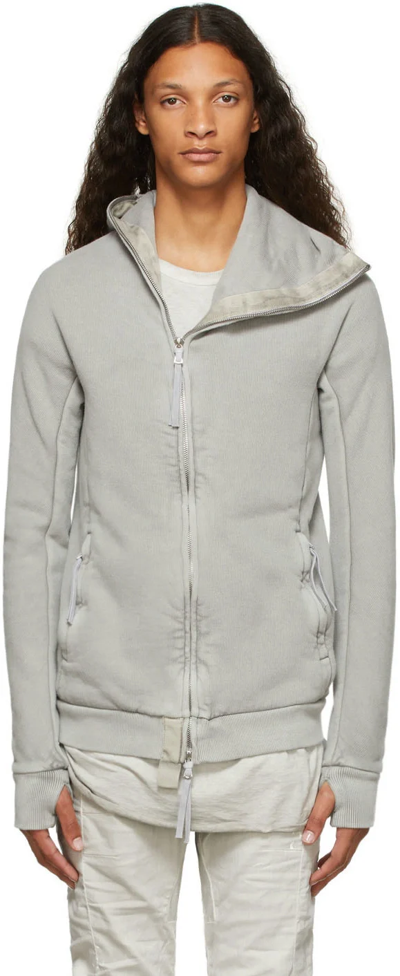 Pale Grey Cotton Hoodie Zipper 2 - Image 7