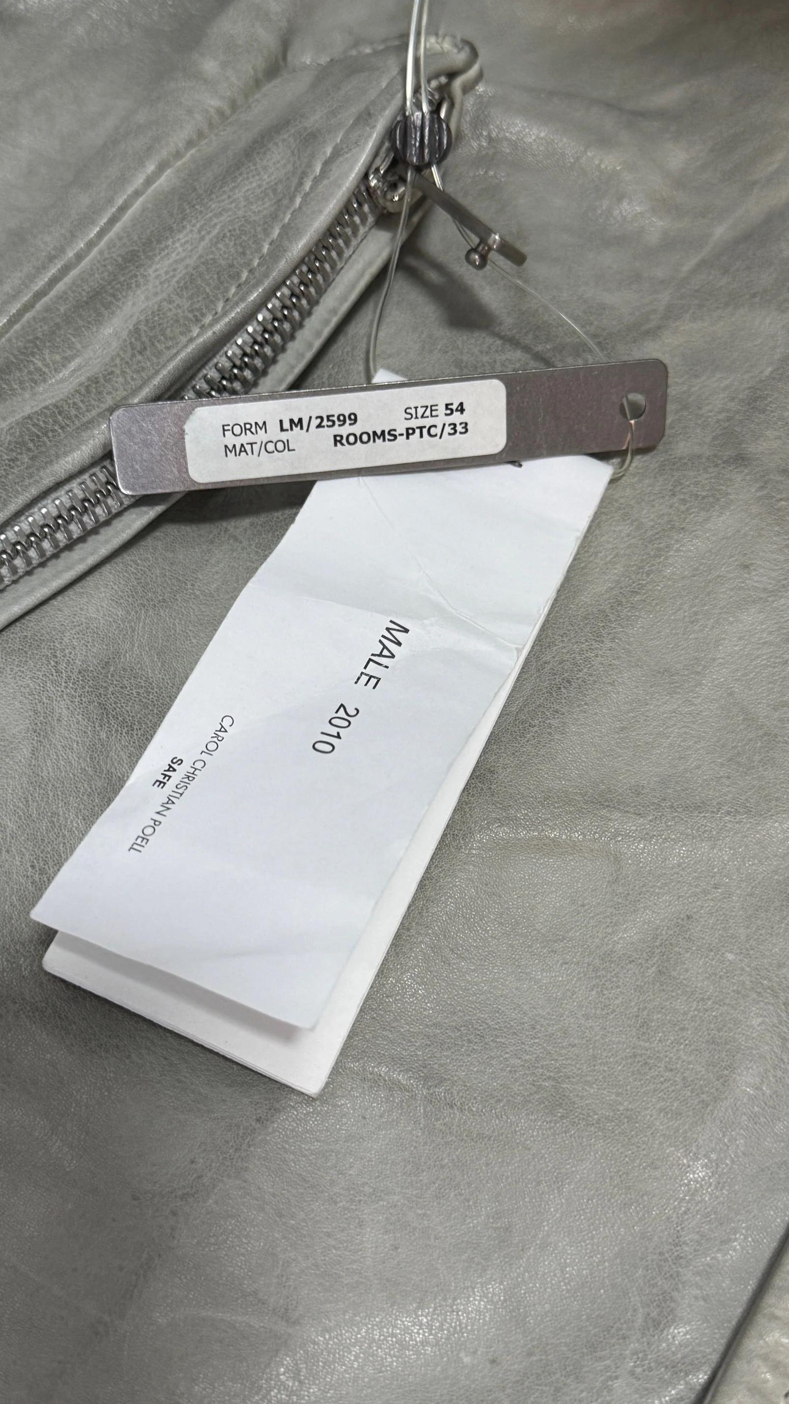 Pale Grey High Neck Kangaroo Leather Jacket by Carol Christian Poell - Image 3
