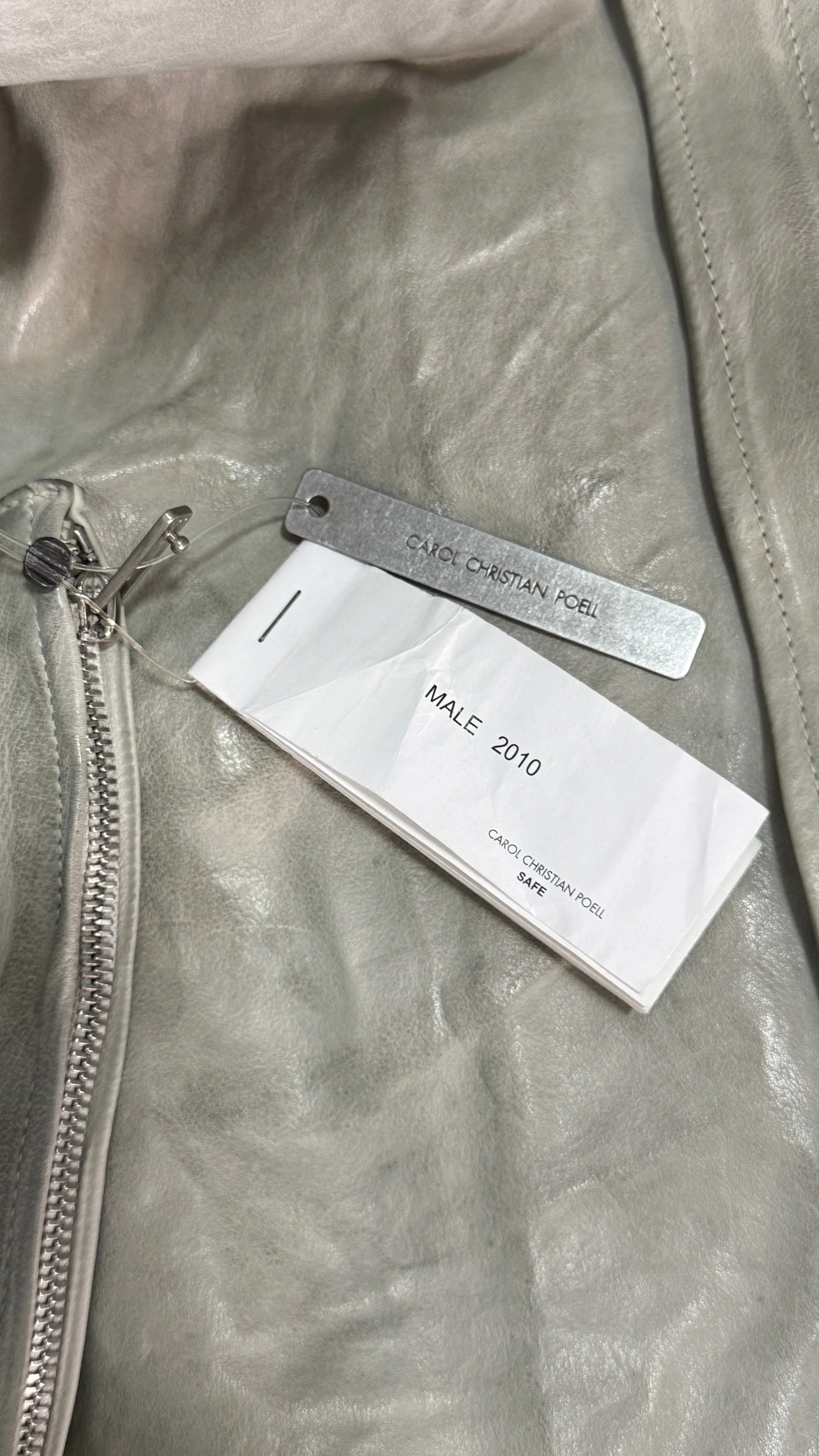 Pale Grey High Neck Kangaroo Leather Jacket by Carol Christian Poell - Image 4