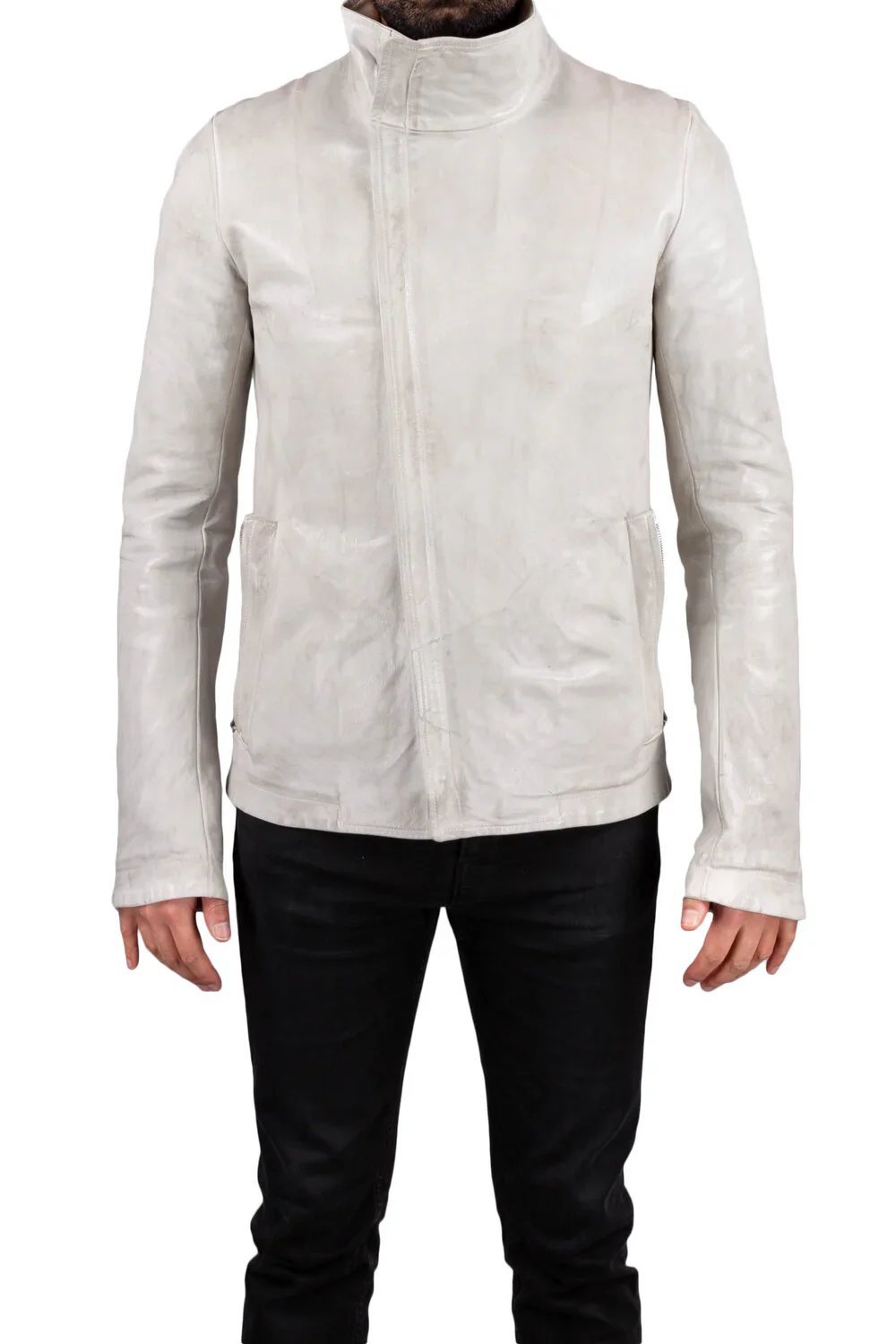 Pale Grey High Neck Kangaroo Leather Jacket by Carol Christian Poell - Image 6