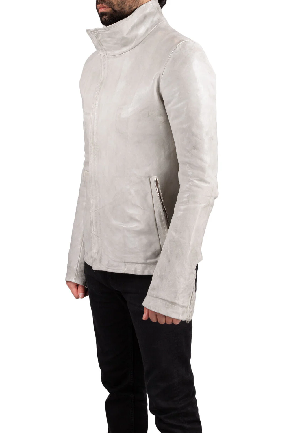 Pale Grey High Neck Kangaroo Leather Jacket by Carol Christian Poell - Image 8