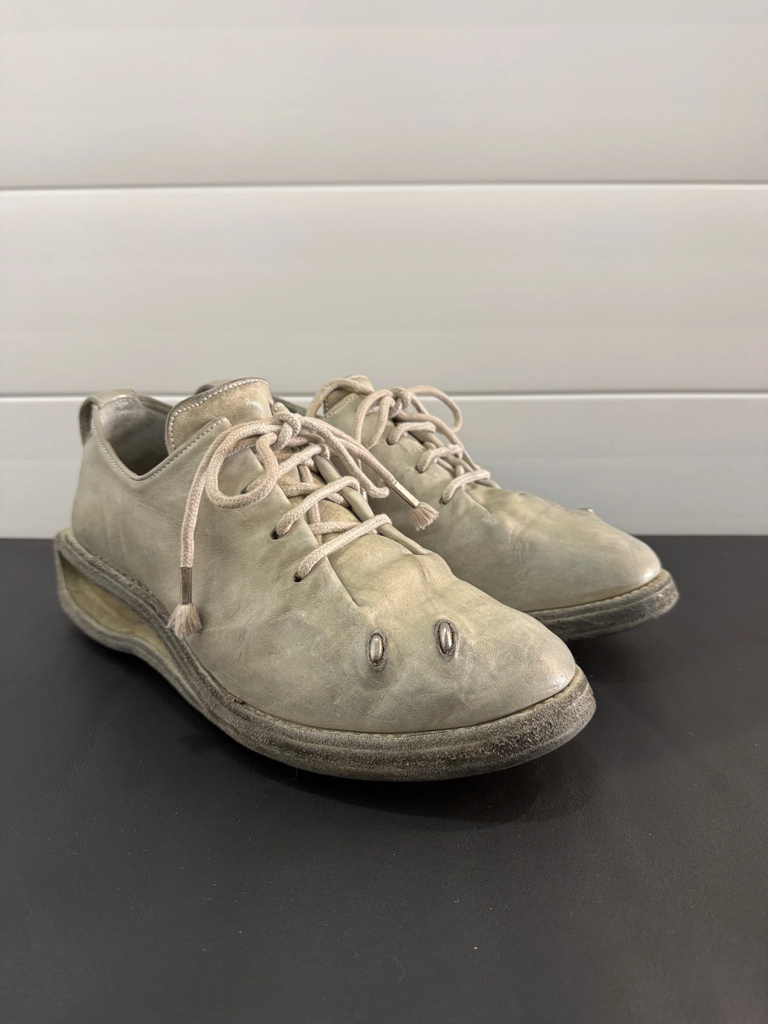 Pale Grey One Piece Prosthetic Officer Derbies U-Sole by Carol Christian Poell - Image 8