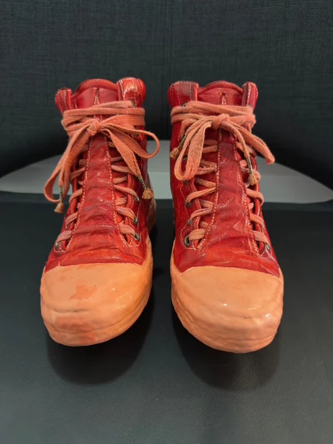 Red Kangaroo Leather Latex Dripped One Piece Sneakers by Carol Christian Poell - Image 2