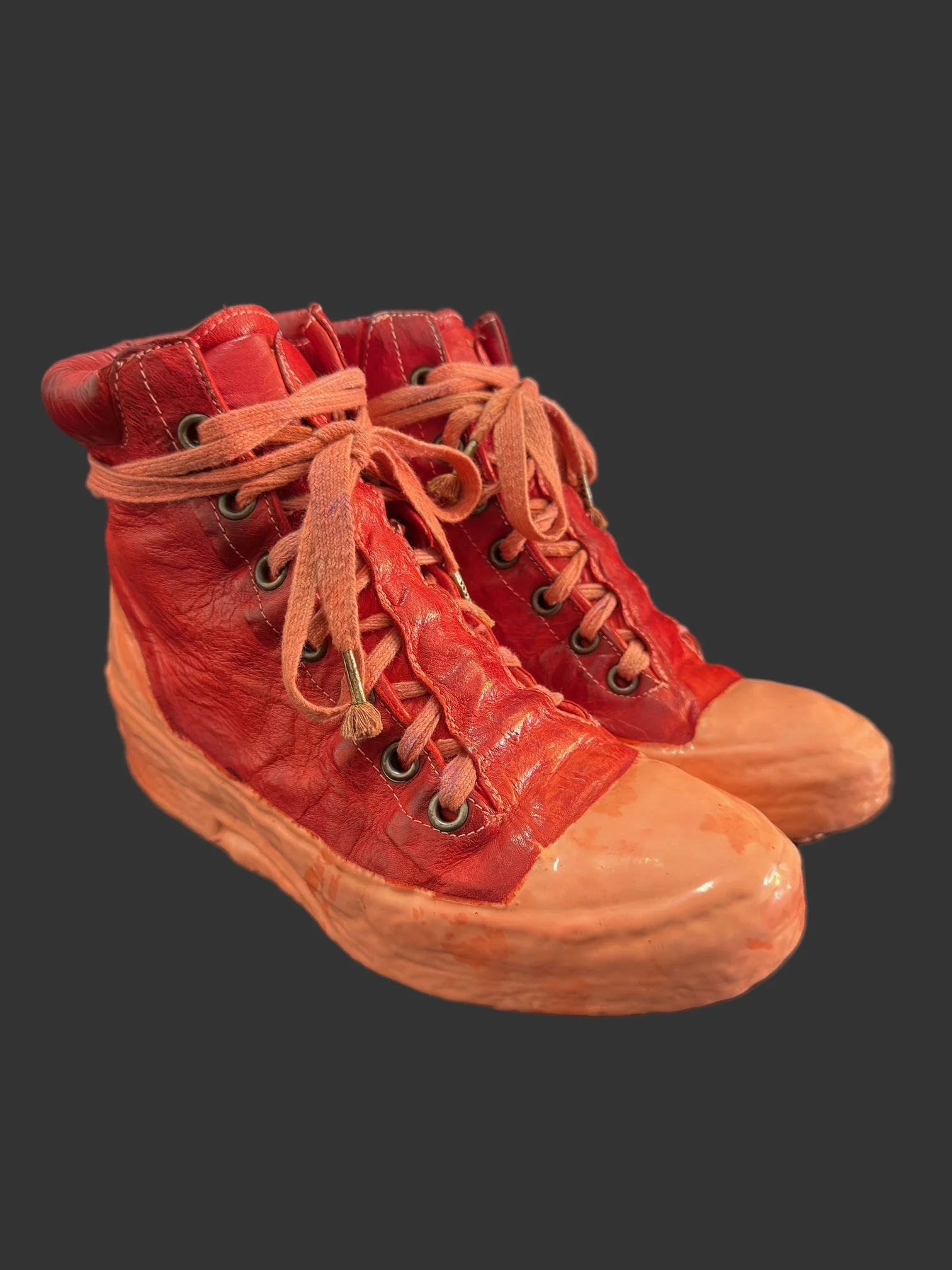 Red Kangaroo Leather Latex Dripped One Piece Sneakers by Carol Christian Poell - Image 3