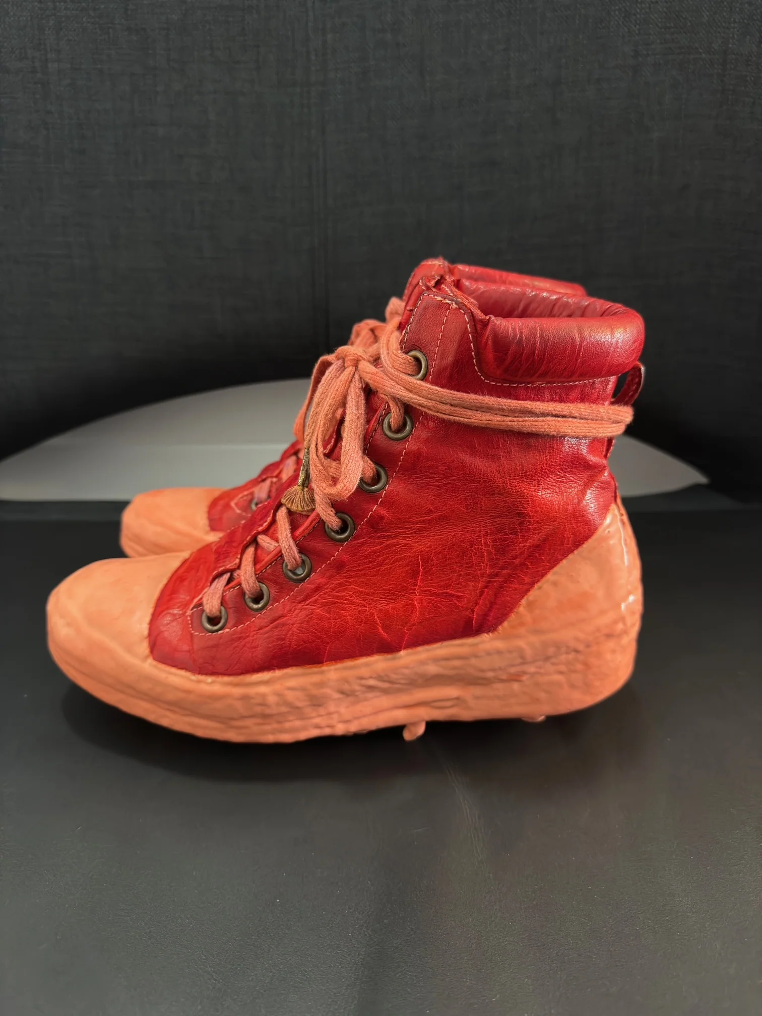 Red Kangaroo Leather Latex Dripped One Piece Sneakers by Carol Christian Poell - Image 4