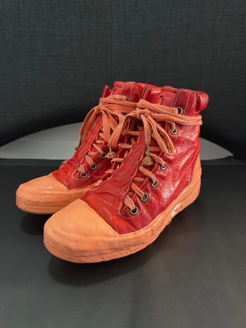 Red Kangaroo Leather Latex Dripped One Piece Sneakers by Carol Christian Poell - Image 5