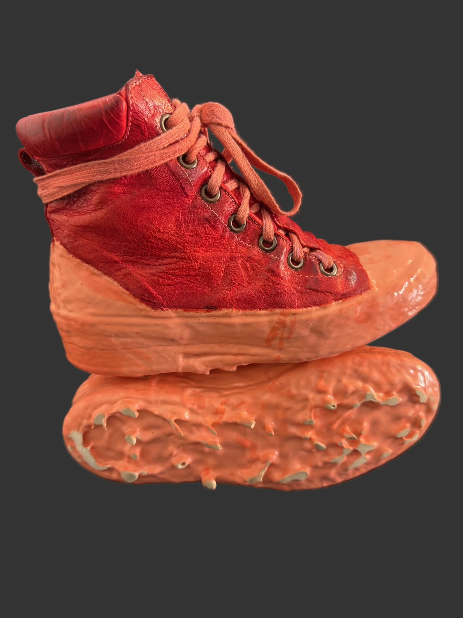 Red Kangaroo Leather Latex Dripped One Piece Sneakers by Carol Christian Poell - Image 8