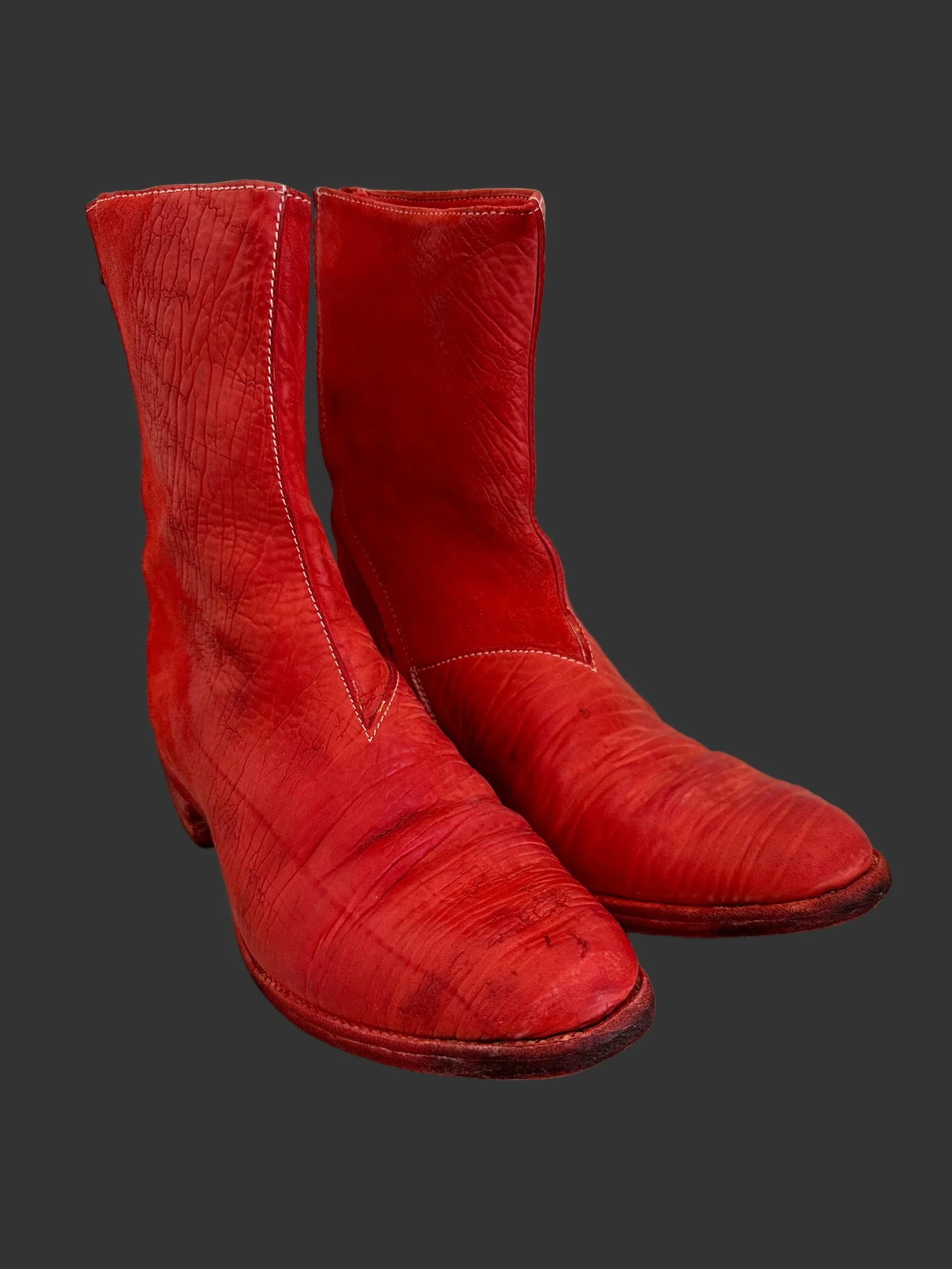 Red Object Dyed Culatta Horse Diagonal Zipper Boots AM2601L CUBS-PTC13 by Carol Christian Poell - Image 3