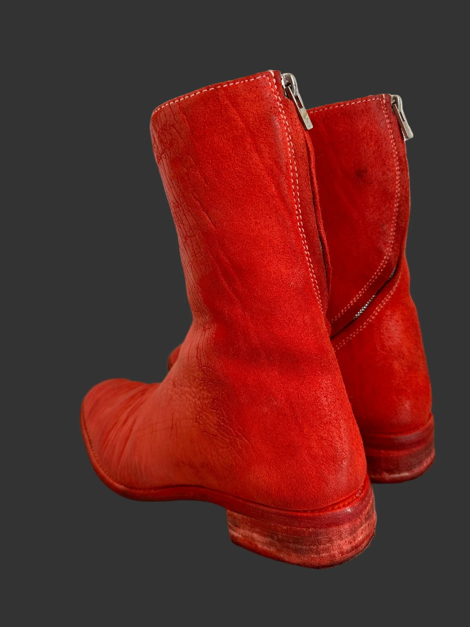 Red Object Dyed Culatta Horse Diagonal Zipper Boots AM2601L CUBS-PTC13 by Carol Christian Poell - Image 6