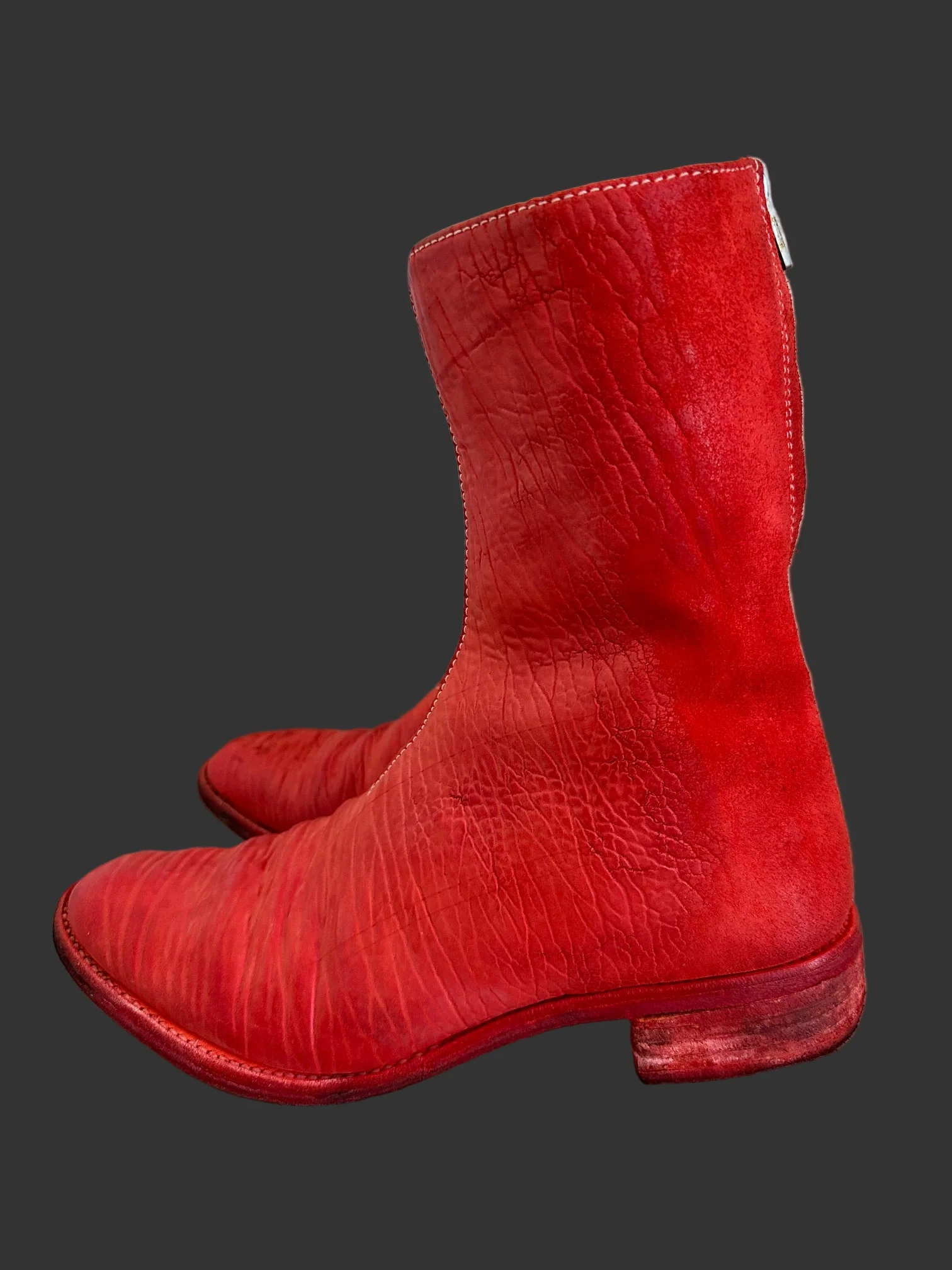 Red Object Dyed Culatta Horse Diagonal Zipper Boots AM2601L CUBS-PTC13 by Carol Christian Poell - Image 7
