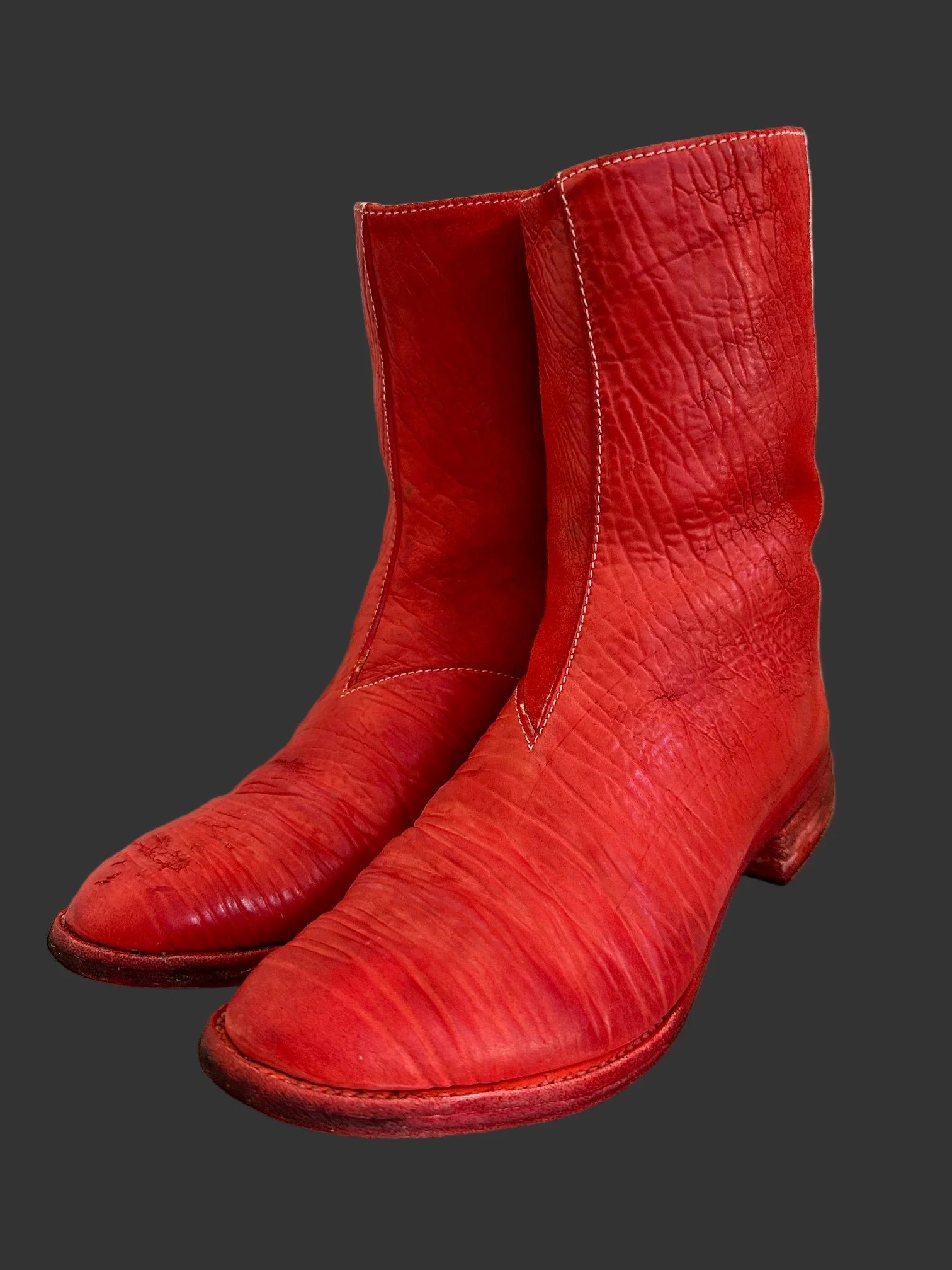 Red Object Dyed Culatta Horse Diagonal Zipper Boots AM2601L CUBS-PTC13 by Carol Christian Poell - Image 8