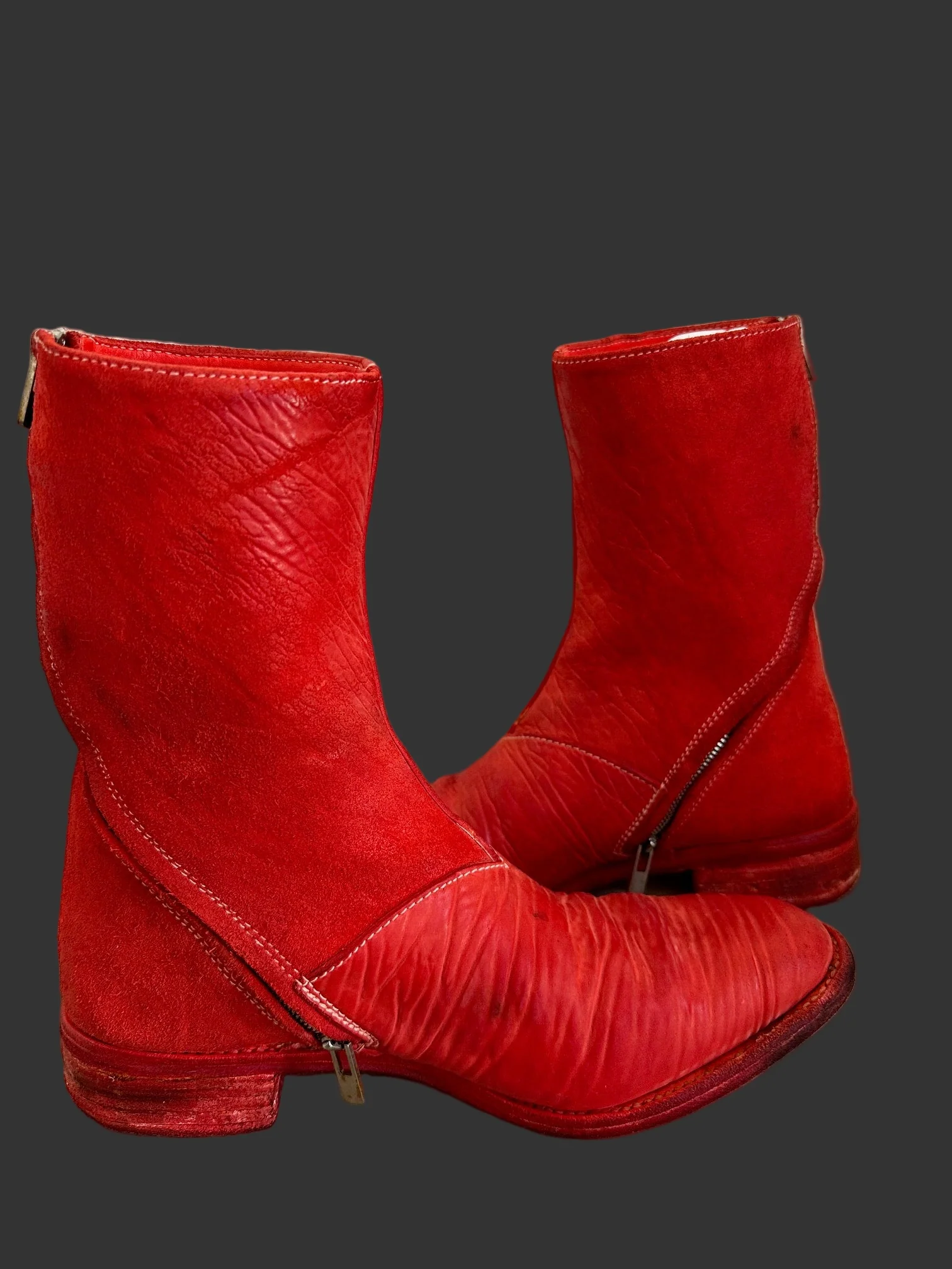 Red Object Dyed Culatta Horse Diagonal Zipper Boots AM2601L CUBS-PTC13 by Carol Christian Poell - Image 9