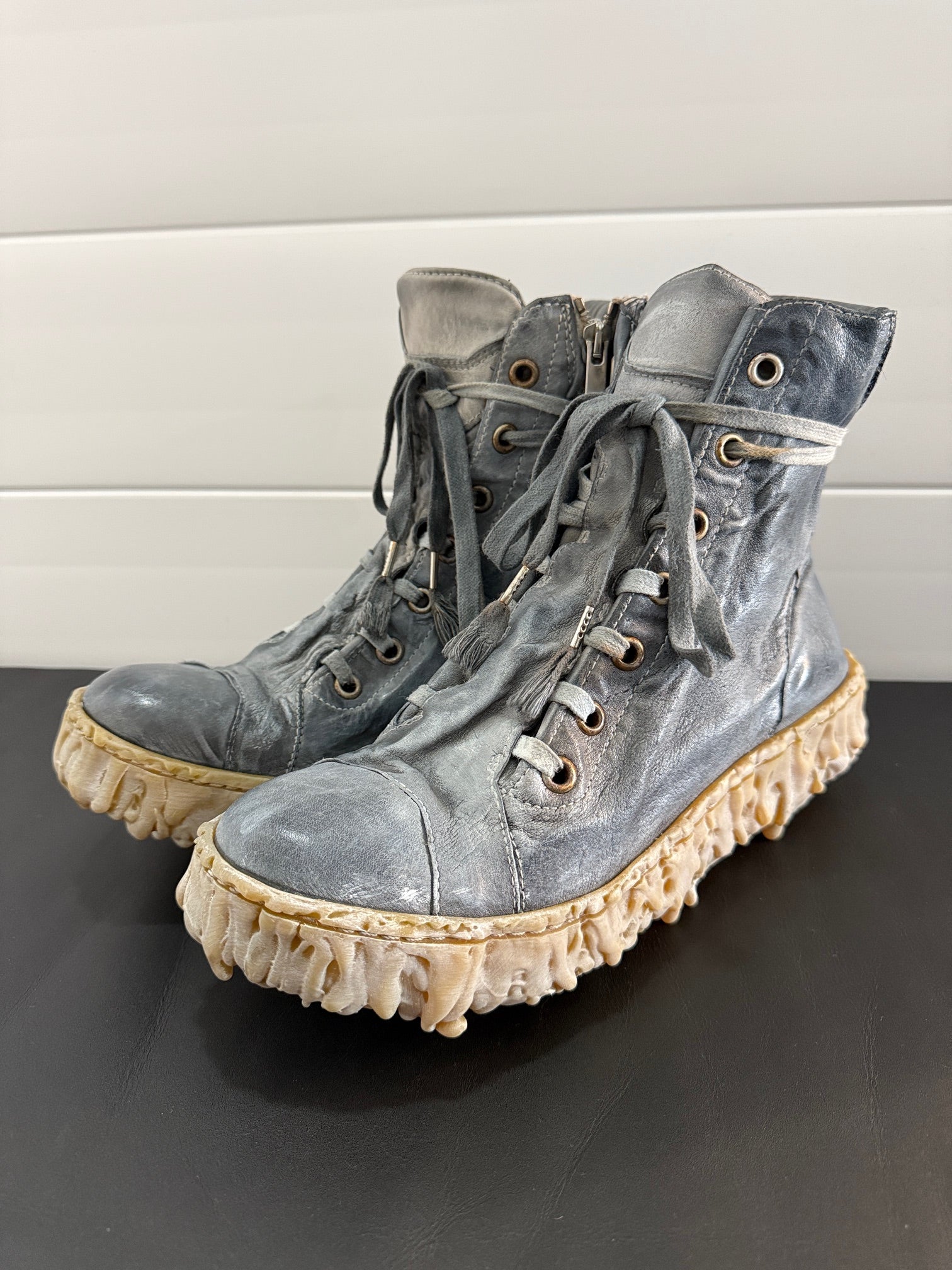 Shale Melt Clash Kangaroo Leather Mid Top Sneakers - Image 3