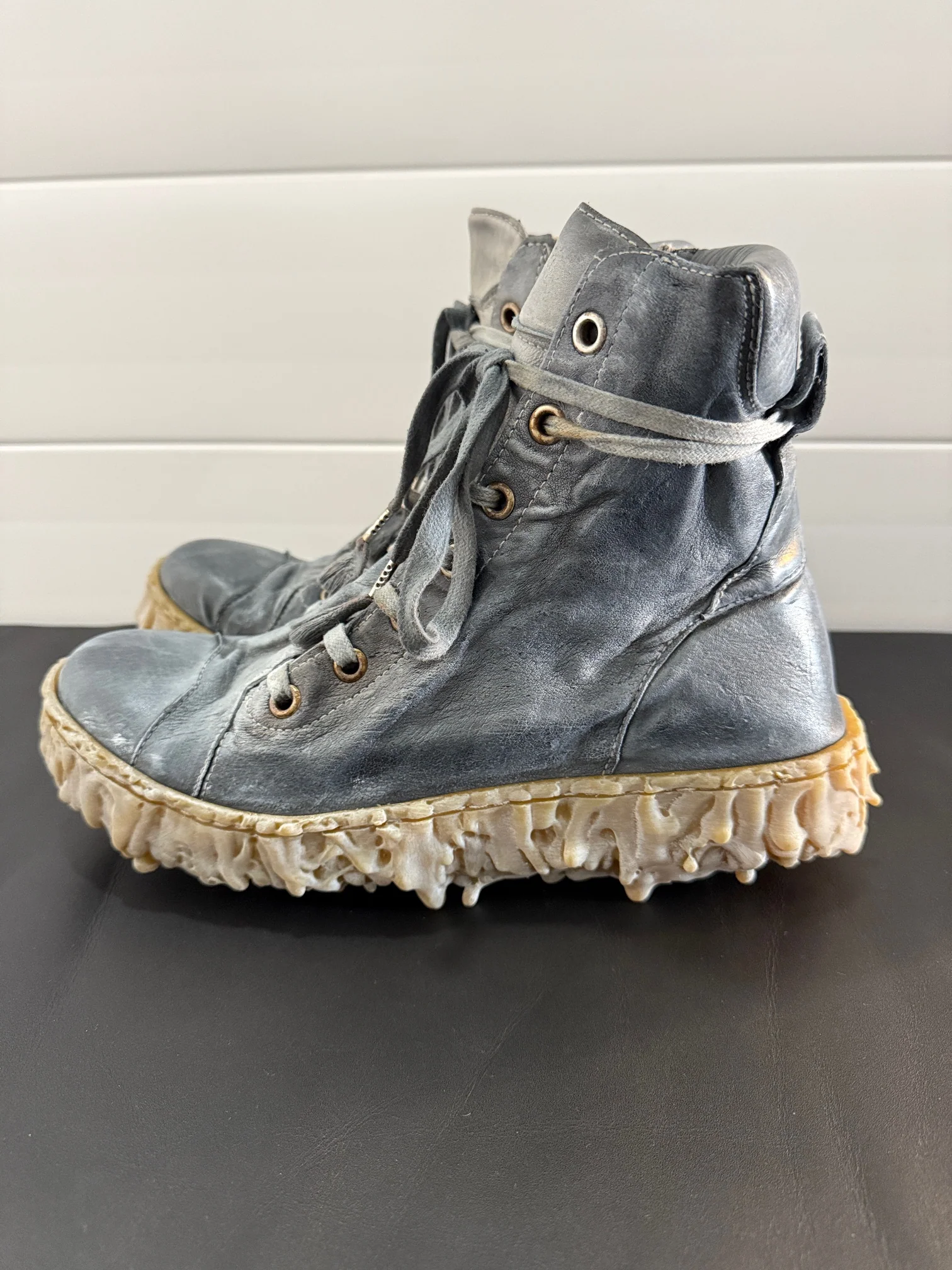 Shale Melt Clash Kangaroo Leather Mid Top Sneakers - Image 4