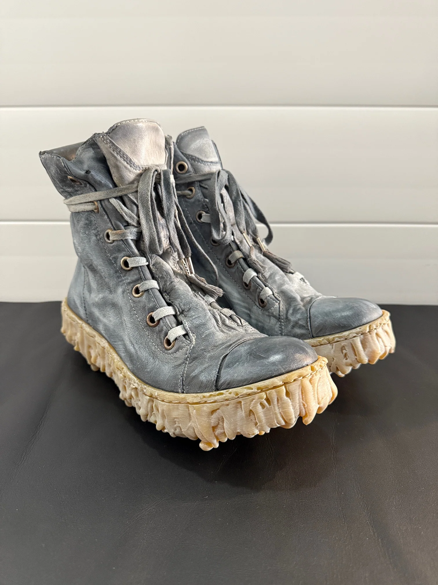 Shale Melt Clash Kangaroo Leather Mid Top Sneakers - Image 8